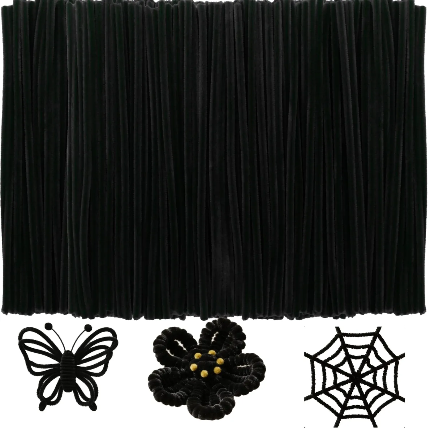Black Pipe Cleaners Craft Bulk,Arts Crafts,100PCS Chenille Stems,Christmas Gifts Toys for Ages 8-13,Halloween Decorations Art Supplies for Projects Creative DIY Room Decor,Crafts for Adults