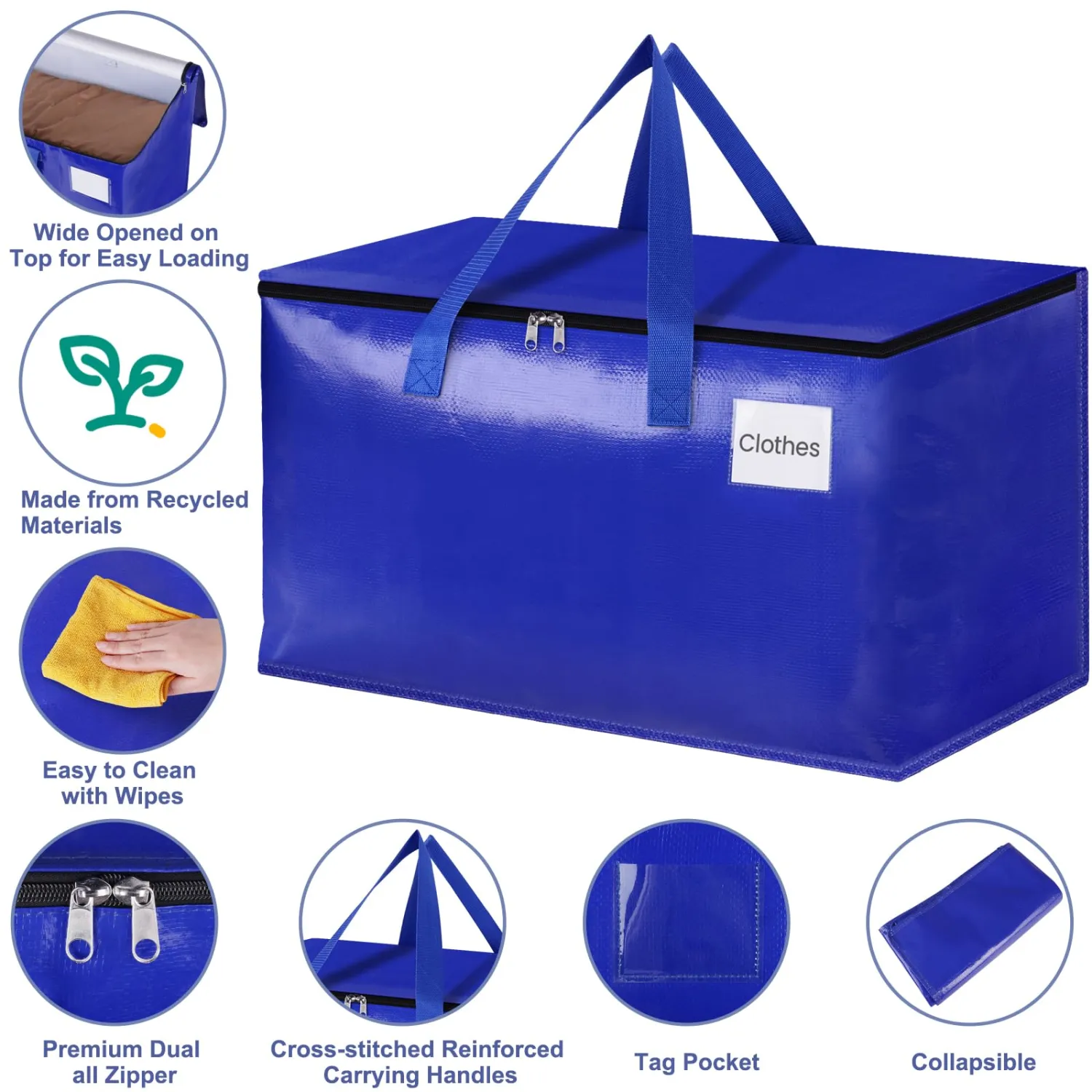 StorageRight Heavy Duty Moving Boxes-Moving Bags with Zipper, Reinforced Handles and Tag Pocket-Collapsible Moving Supplies-Totes for Storage Great for moving, Storage and Travel 93L(Blue-4 Pack)