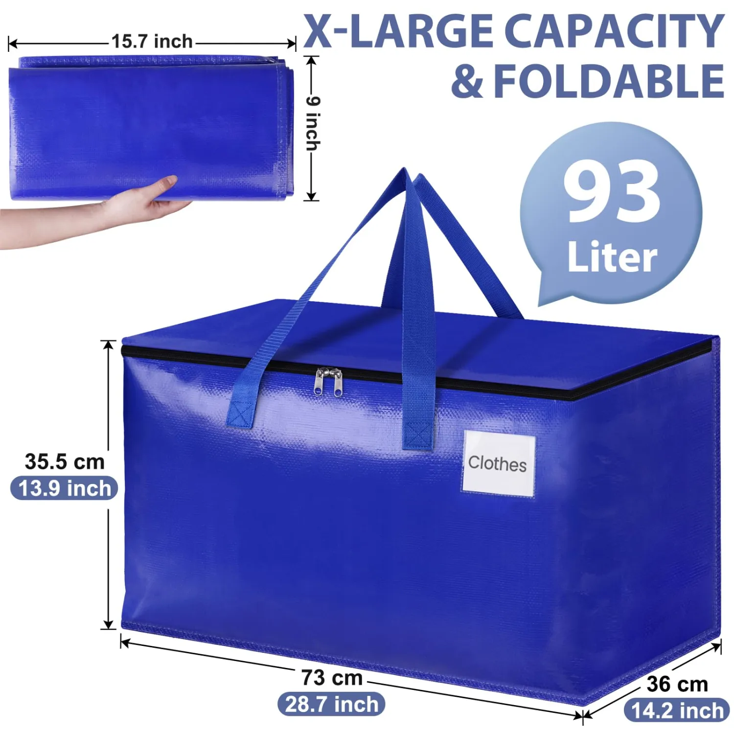 StorageRight Heavy Duty Moving Boxes-Moving Bags with Zipper, Reinforced Handles and Tag Pocket-Collapsible Moving Supplies-Totes for Storage Great for moving, Storage and Travel 93L(Blue-4 Pack)
