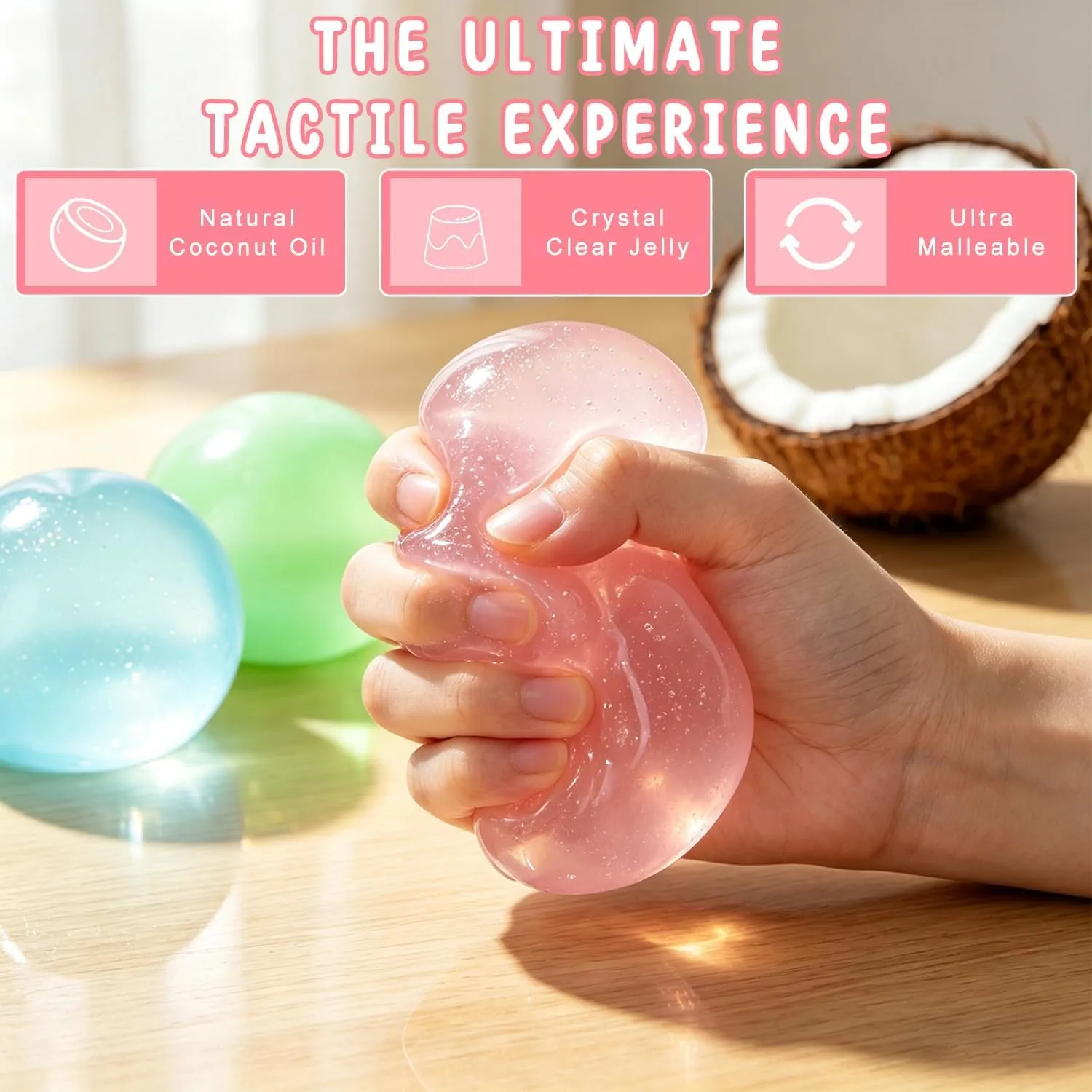 Coconut Oil Squishy, 2026 New Coconut Oil Stress Ball, Handmade Slow Rising Fidget Squeeze Toy for Stress Relief, Squeeze the Stress Away (Blue)