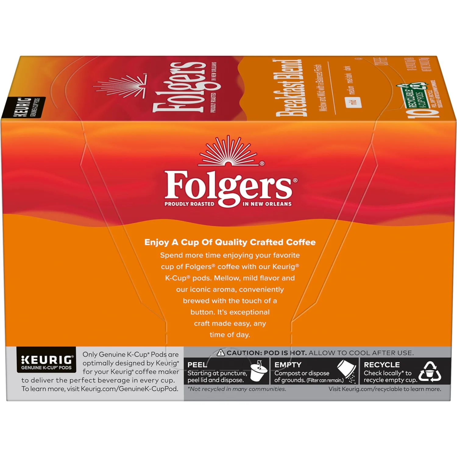 Folgers Breakfast Blend Coffee, Mild Roast, Keurig K-Cup Pods, 10 Count Box