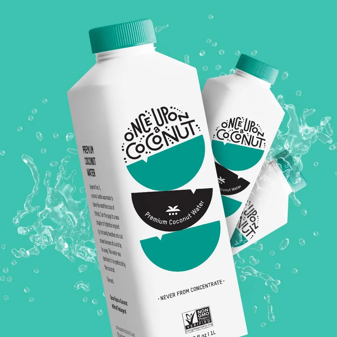 Once Upon a Coconut Premium Coconut Water 1L - Low Calorie All-Natural Drink with Electrolytes - Non-GMO - Gluten-Free - 33.8 Fl Oz (Pack of 12)