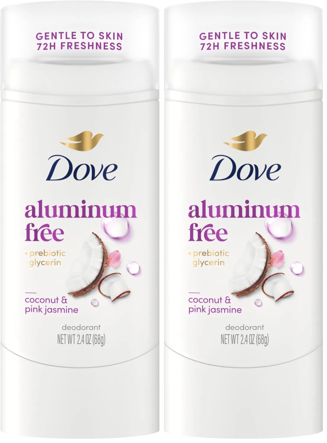 Dove Deodorant Stick for 72 Hour Odor Protection Coconut & Pink Jasmine Aluminum Free 2.4 oz (Pack of 2)
