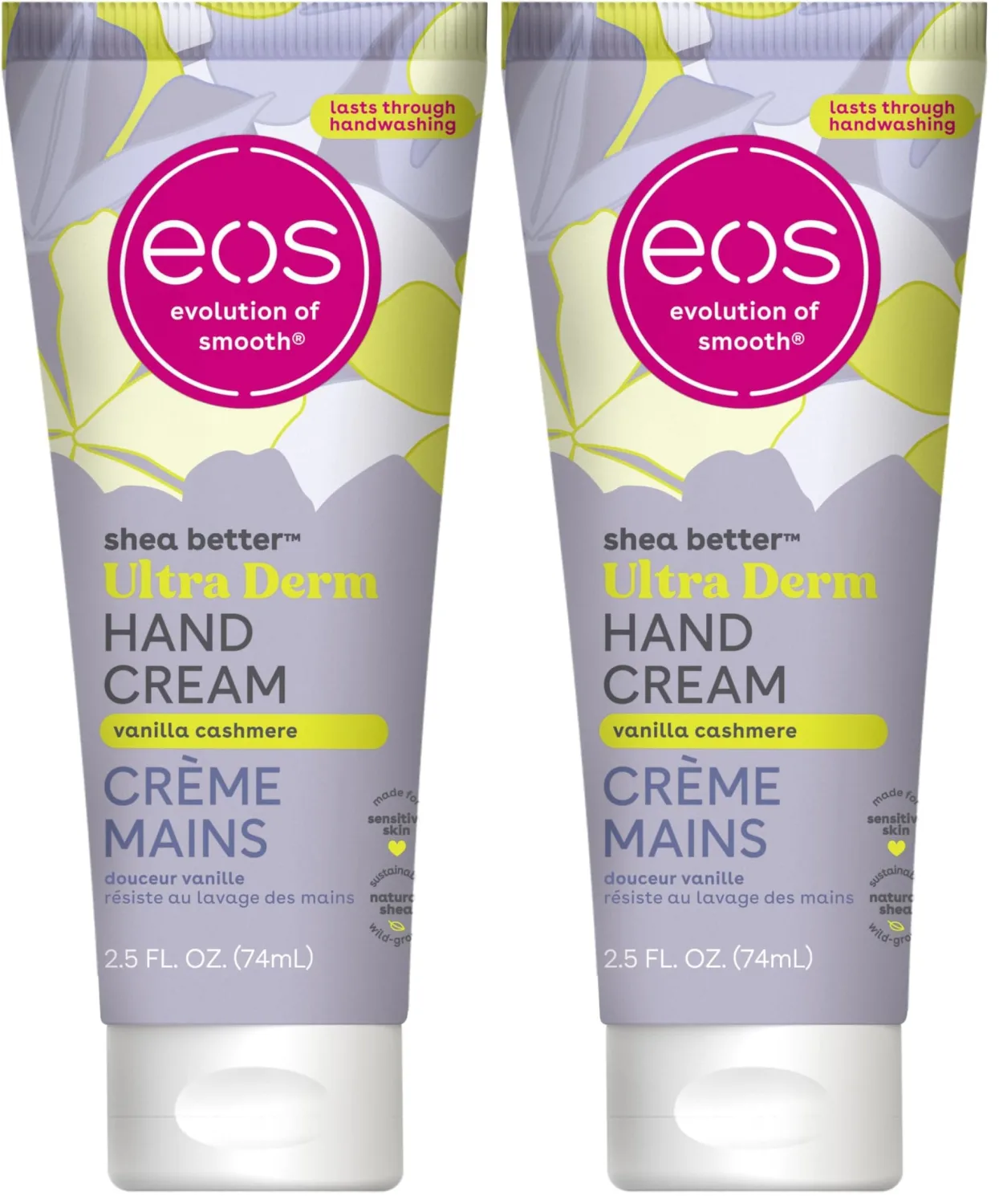 eos Shea Better Hand Cream - Vanilla Cashmere Hand Lotion | Instant Hydration + Lasting Protection | 2.5 oz (Pack of 2)