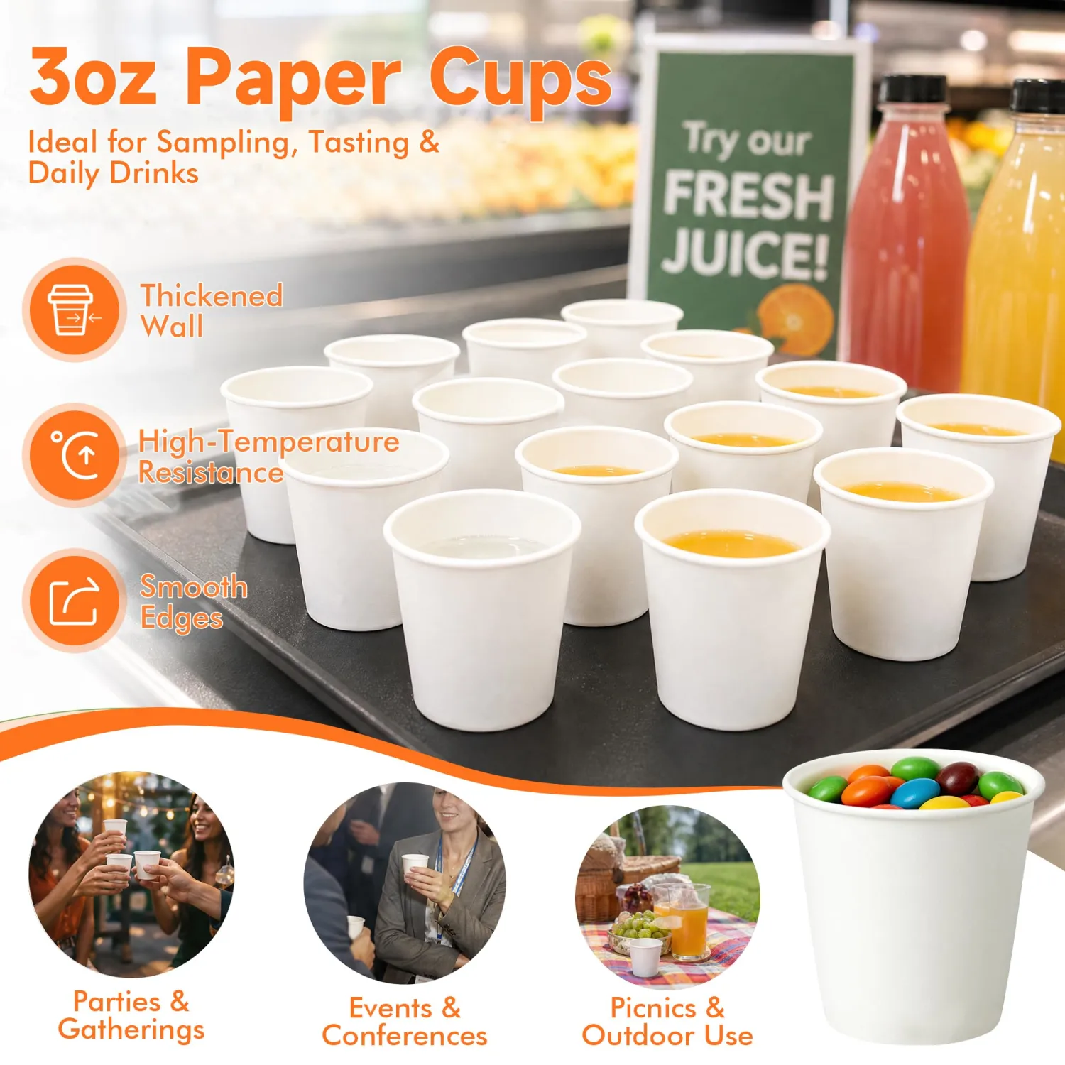METAPRINT 600 Pack 3 oz Small Paper Cups, Disposable Bathroom Mouthwash Cups, Espresso Cups, Ideal for Parties and Everyday Use