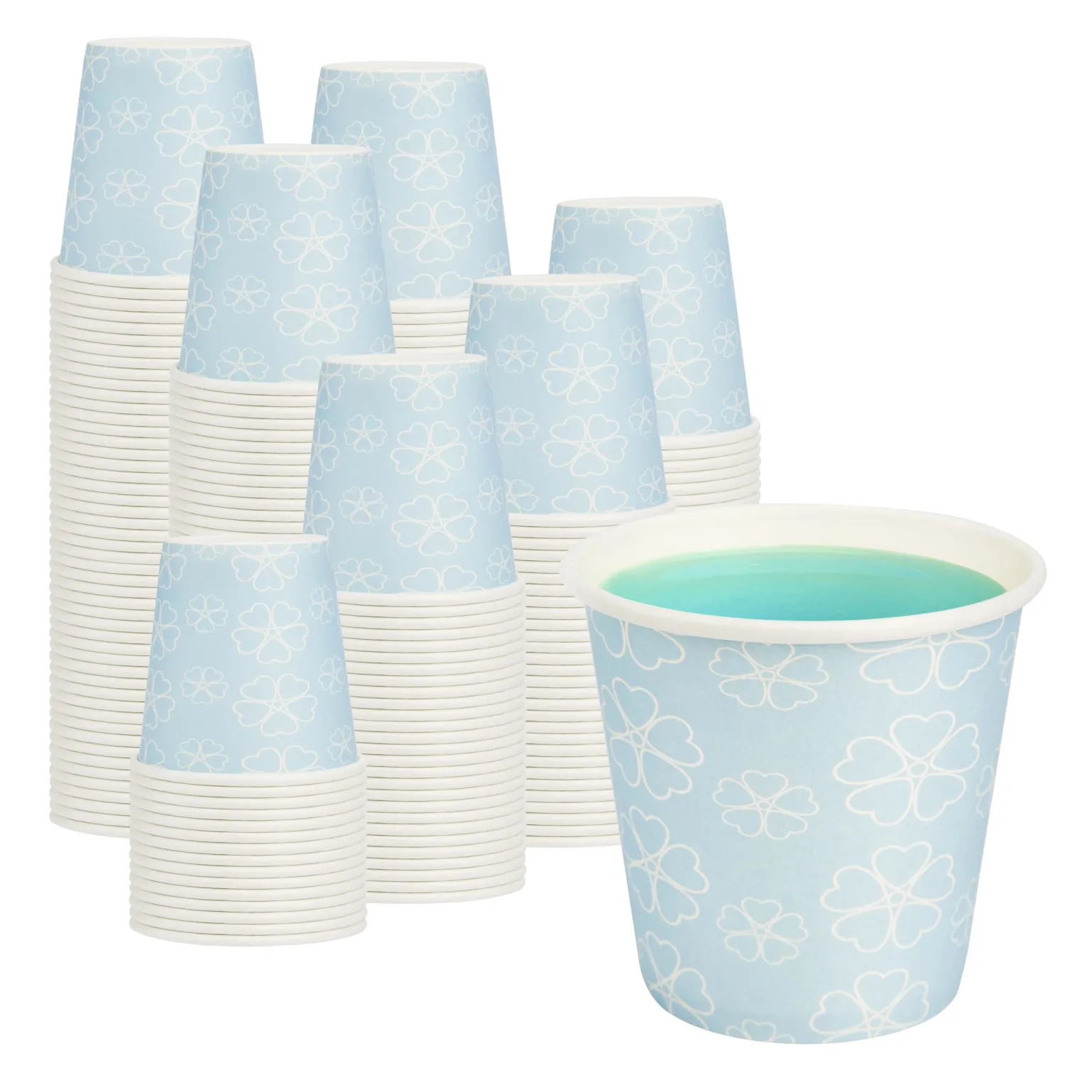 METAPRINT 100 Pack 3 oz Bathroom Cups, Disposable Paper Cups with Rolled Rim, Small Paper Mouthwash Cup for Guest Bathrooms, Vanity & Office Use, Mist blue