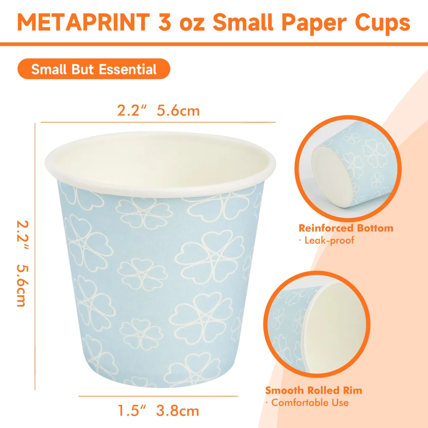METAPRINT 100 Pack 3 oz Bathroom Cups, Disposable Paper Cups with Rolled Rim, Small Paper Mouthwash Cup for Guest Bathrooms, Vanity & Office Use, Mist blue
