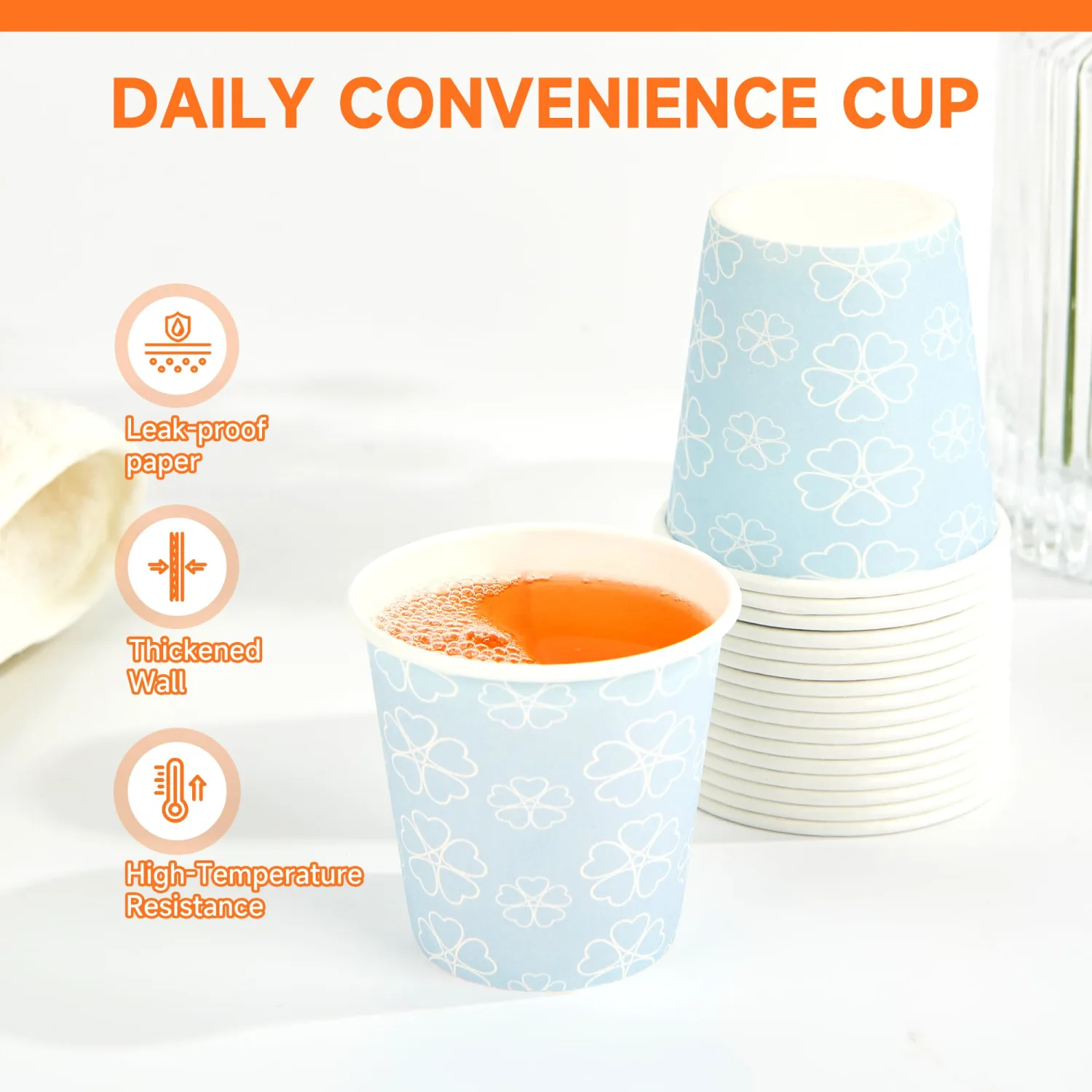 METAPRINT 100 Pack 3 oz Bathroom Cups, Disposable Paper Cups with Rolled Rim, Small Paper Mouthwash Cup for Guest Bathrooms, Vanity & Office Use, Mist blue