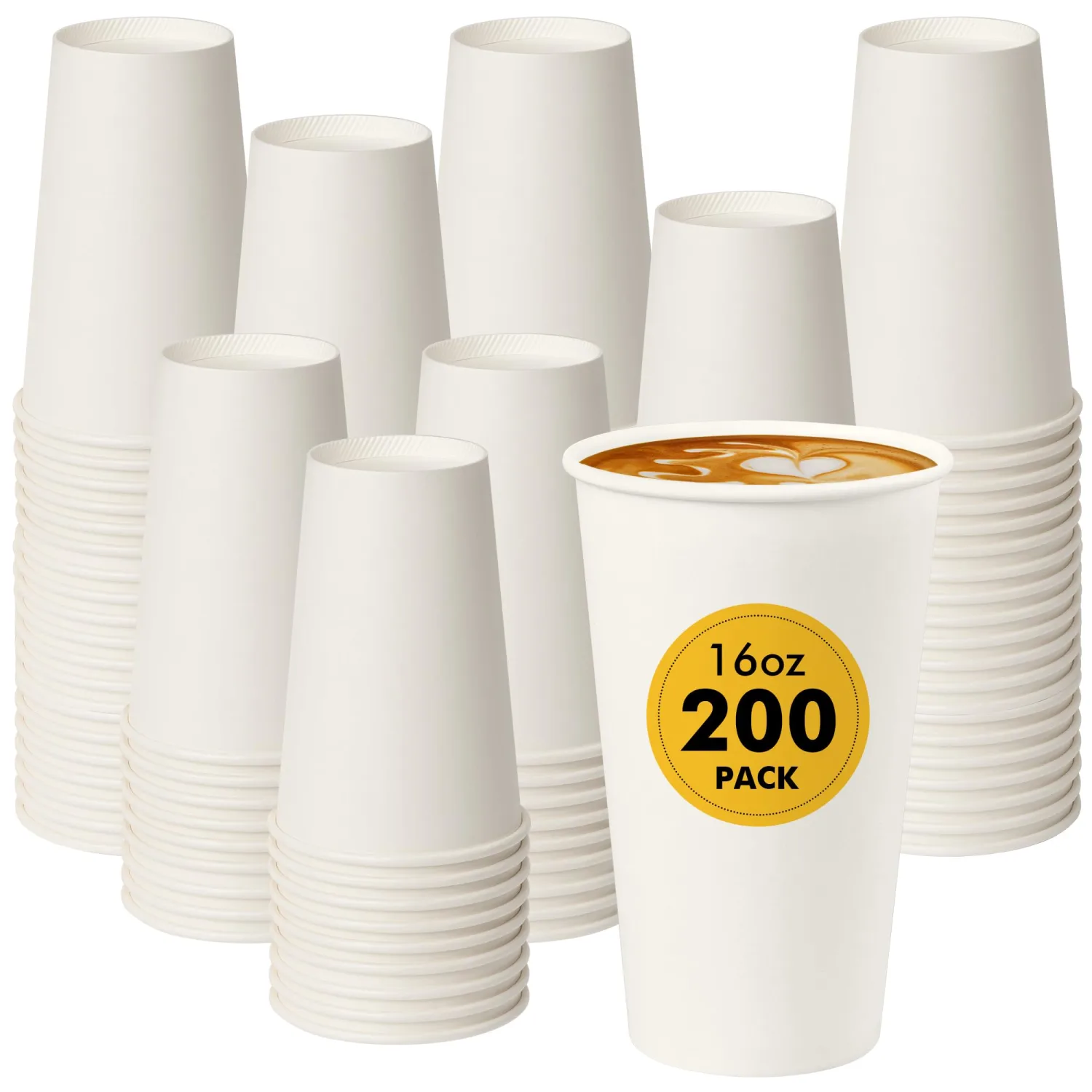 [200 Pack] 16 oz Coffee Cups, Disposable Paper Coffee Cups, Hot Coffee Cup, Perfect for Party, Picnic, Travel, and Events