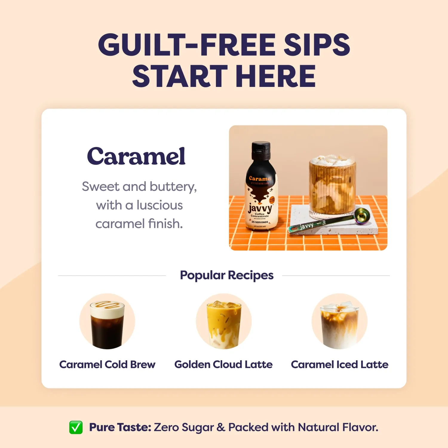 Javvy Cold Brew Coffee Concentrate Instant Coffee, Smooth Arabica Iced Coffee & Espresso Concentrate, 35 Servings, Caramel, 5 Pack