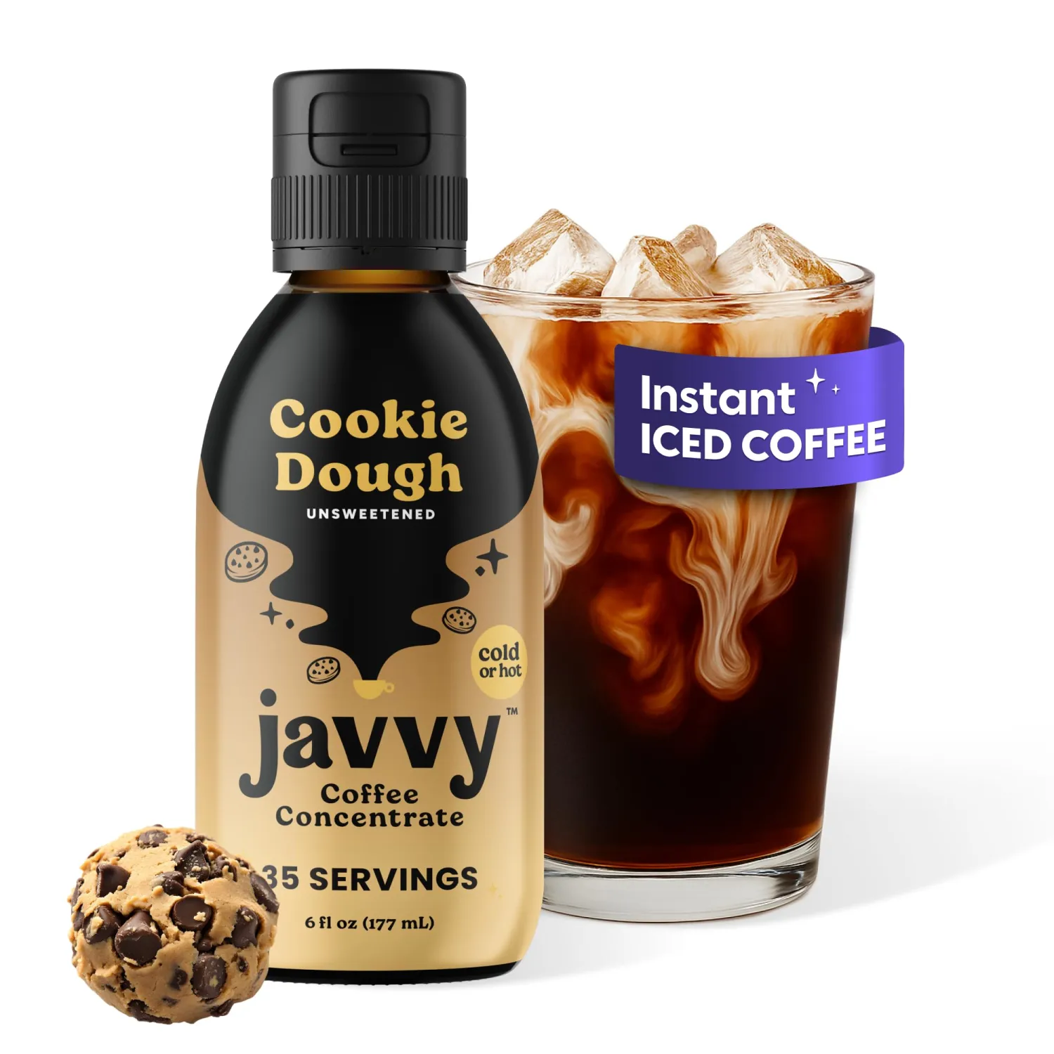 Javvy Cold Brew Coffee Concentrate Instant Coffee, Smooth Arabica Iced Coffee & Espresso Concentrate, 35 Servings, Cookie Dough, 1 Pack