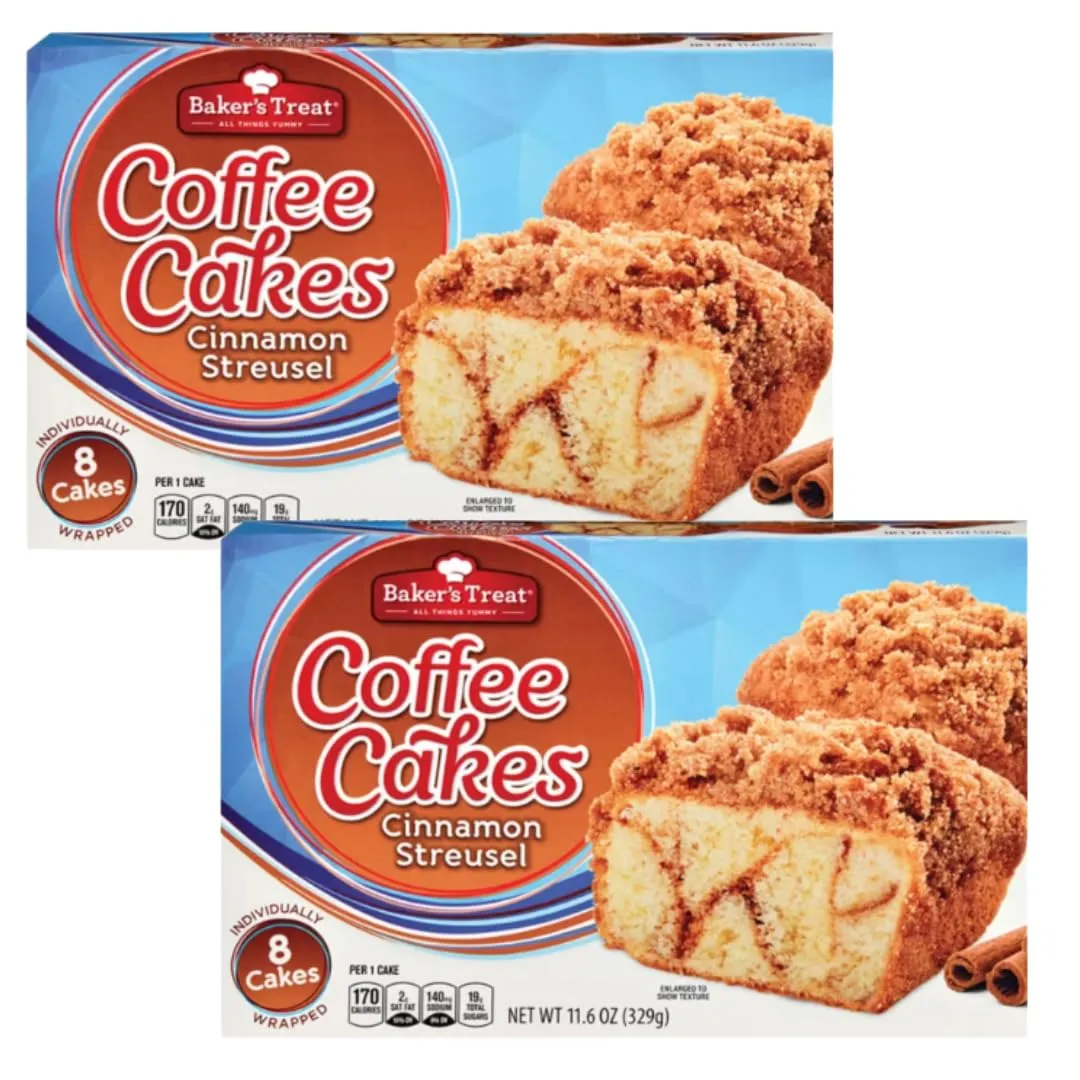 2 Pack - Cinnamon Streusel Cakes – (11.6 oz Total) | Soft, Moist Snack Cakes with Cinnamon Swirl & Crumb Topping | Individually Wrapped Pastries for Breakfast, Snacks & On-the-Go Treats
