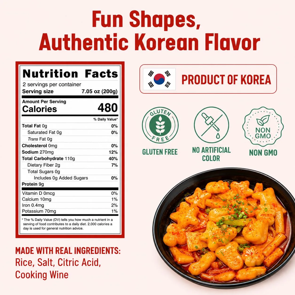 Unha's fun shaped tteokbokki rice cakes 28.20 oz | Assorted chewy Korean rice cake for tteokbokki tteokguk ramen hot pot snacks and family snacks