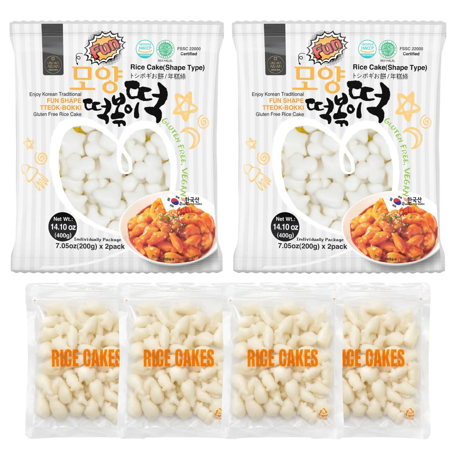 Unha's fun shaped tteokbokki rice cakes 28.20 oz | Assorted chewy Korean rice cake for tteokbokki tteokguk ramen hot pot snacks and family snacks