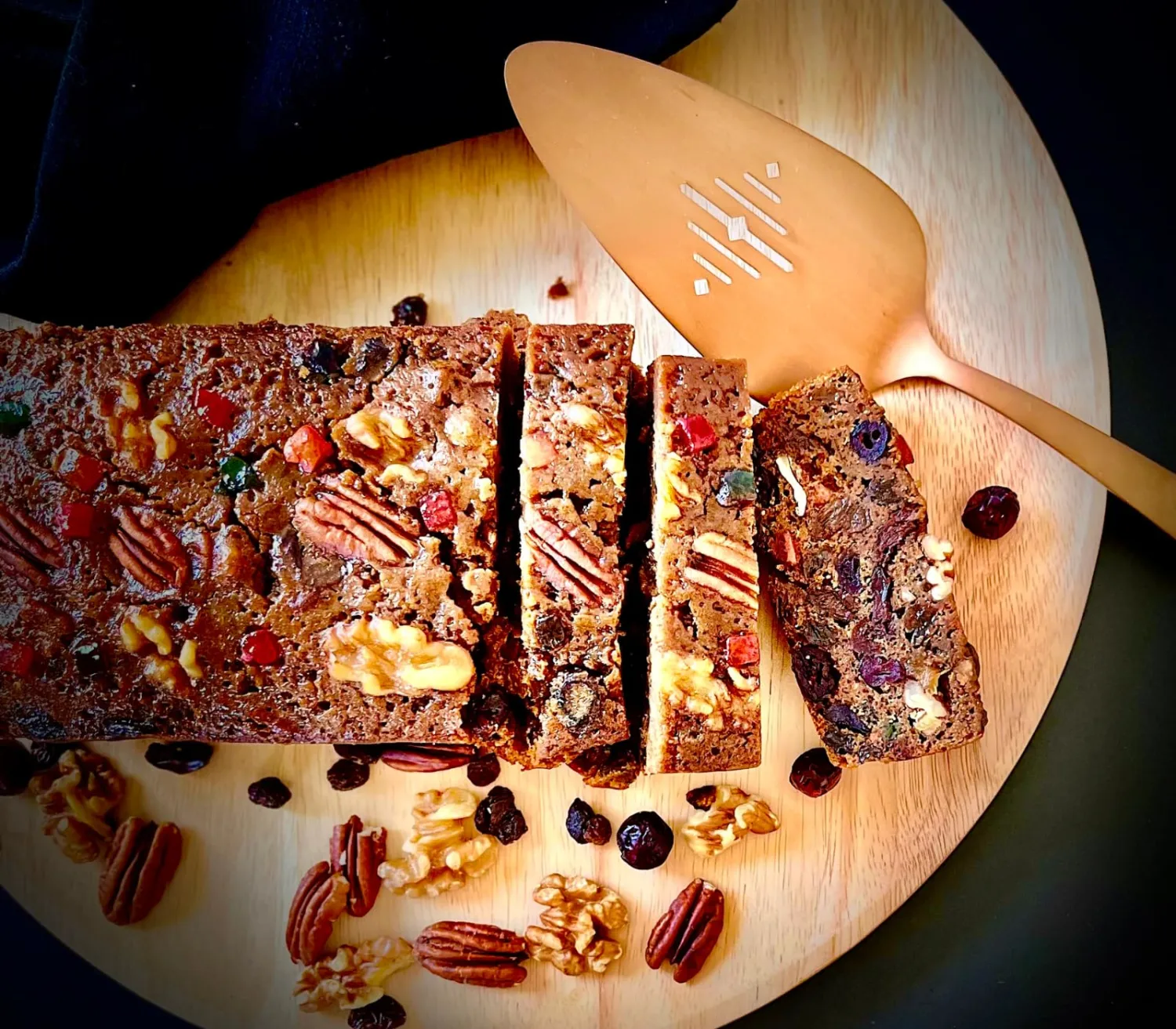 Rum-Soaked Fruitcake with Caramelized Pineapples, Cherries, Cranberries, Raisins, Walnuts & Pecans, Gourmet Holiday Dessert Cake, Gift Ready Cake (1.5 lbs)
