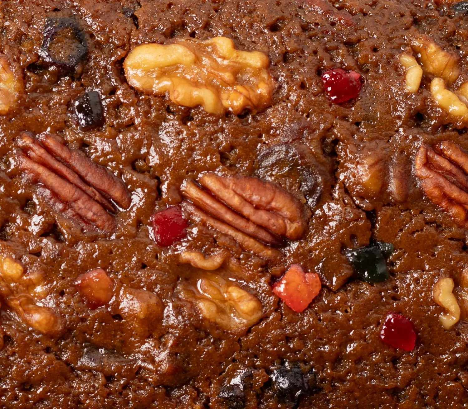 Rum-Soaked Fruitcake with Caramelized Pineapples, Cherries, Cranberries, Raisins, Walnuts & Pecans, Gourmet Holiday Dessert Cake, Gift Ready Cake (1.5 lbs)