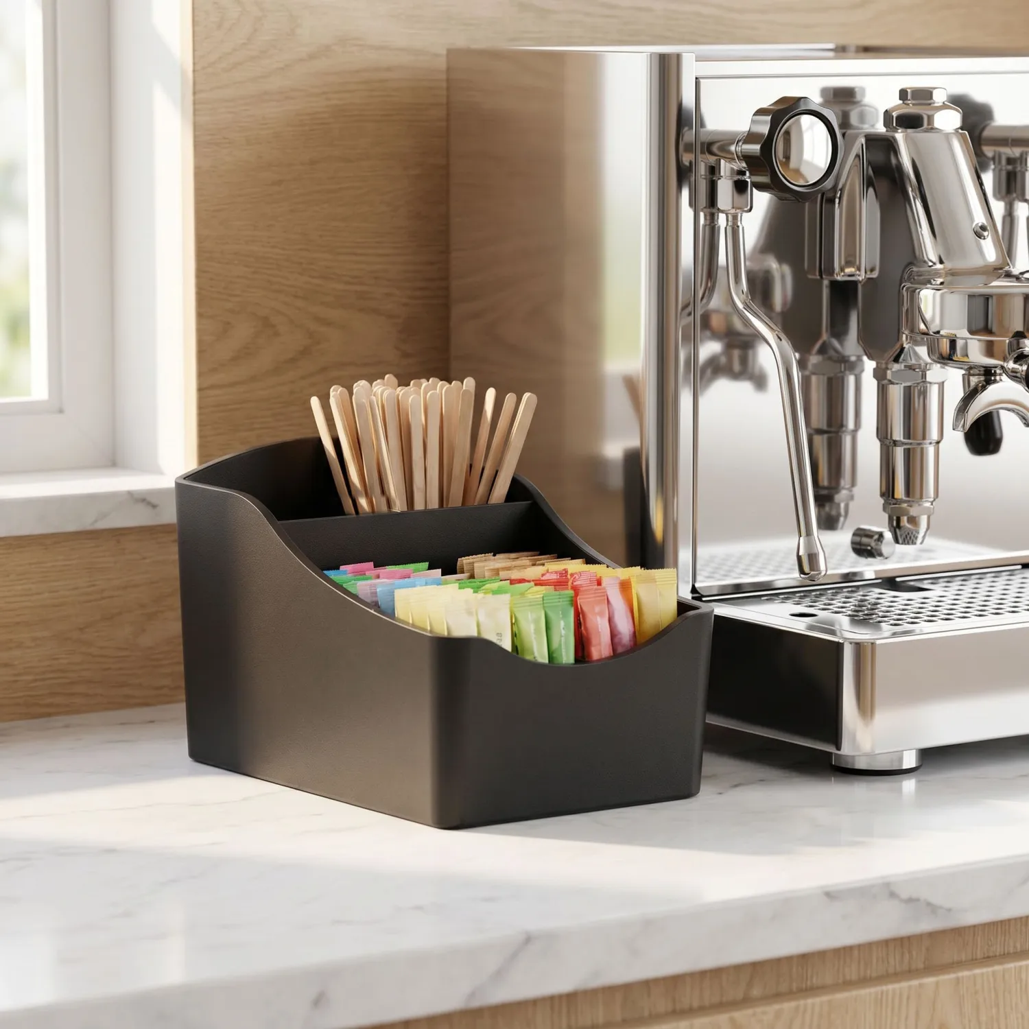 BinaryABC Black Sugar Packet Holder for Coffee Bar Drink Packet Organizer Tea Box