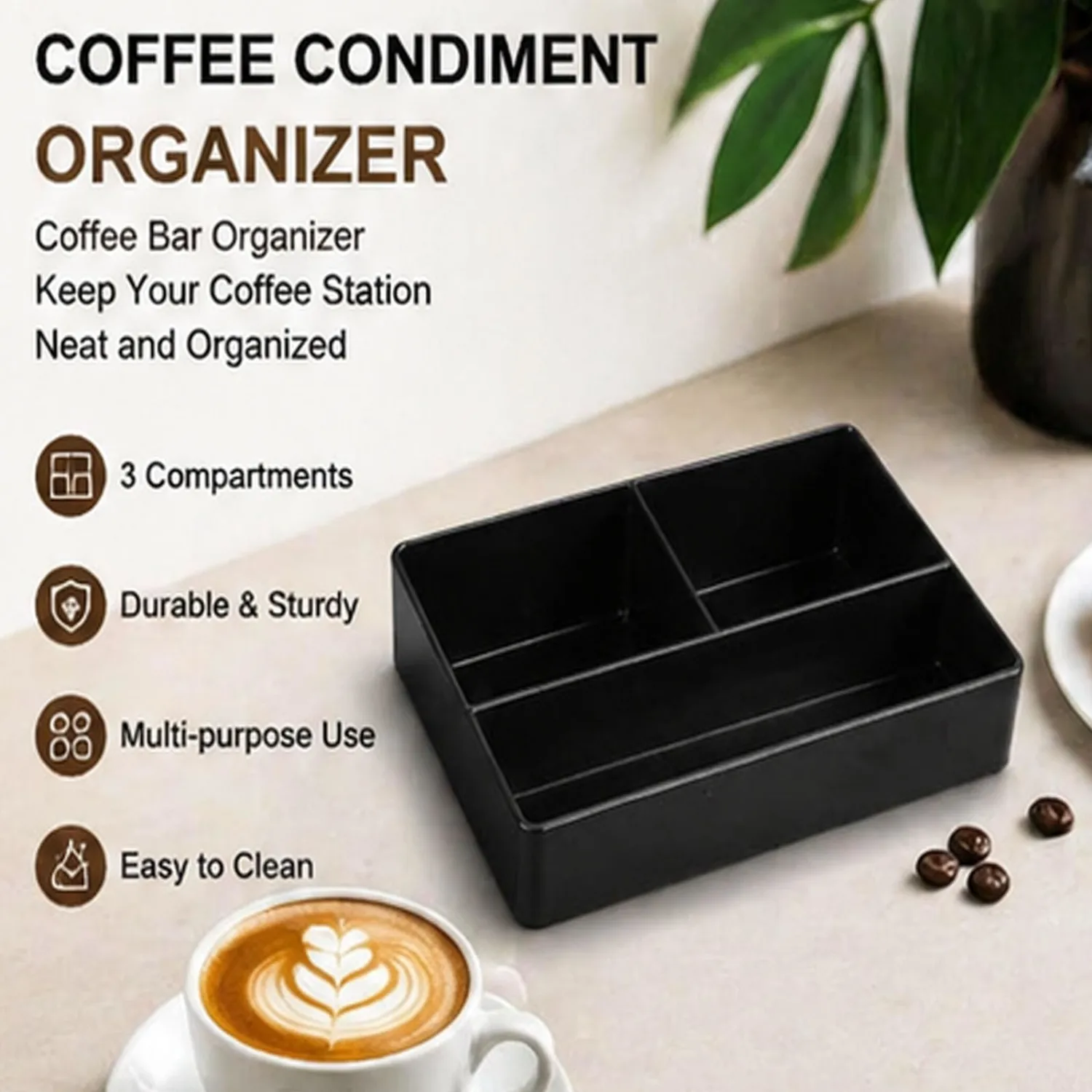 BinaryABC Tea Bag Storage Box and Sugar Packet Holder for Coffee Bar Countertop,3-Compartment Drink Packet Organizer Dispenser for Home and Hotel, Small Sweetener Packet Holder for Condiments