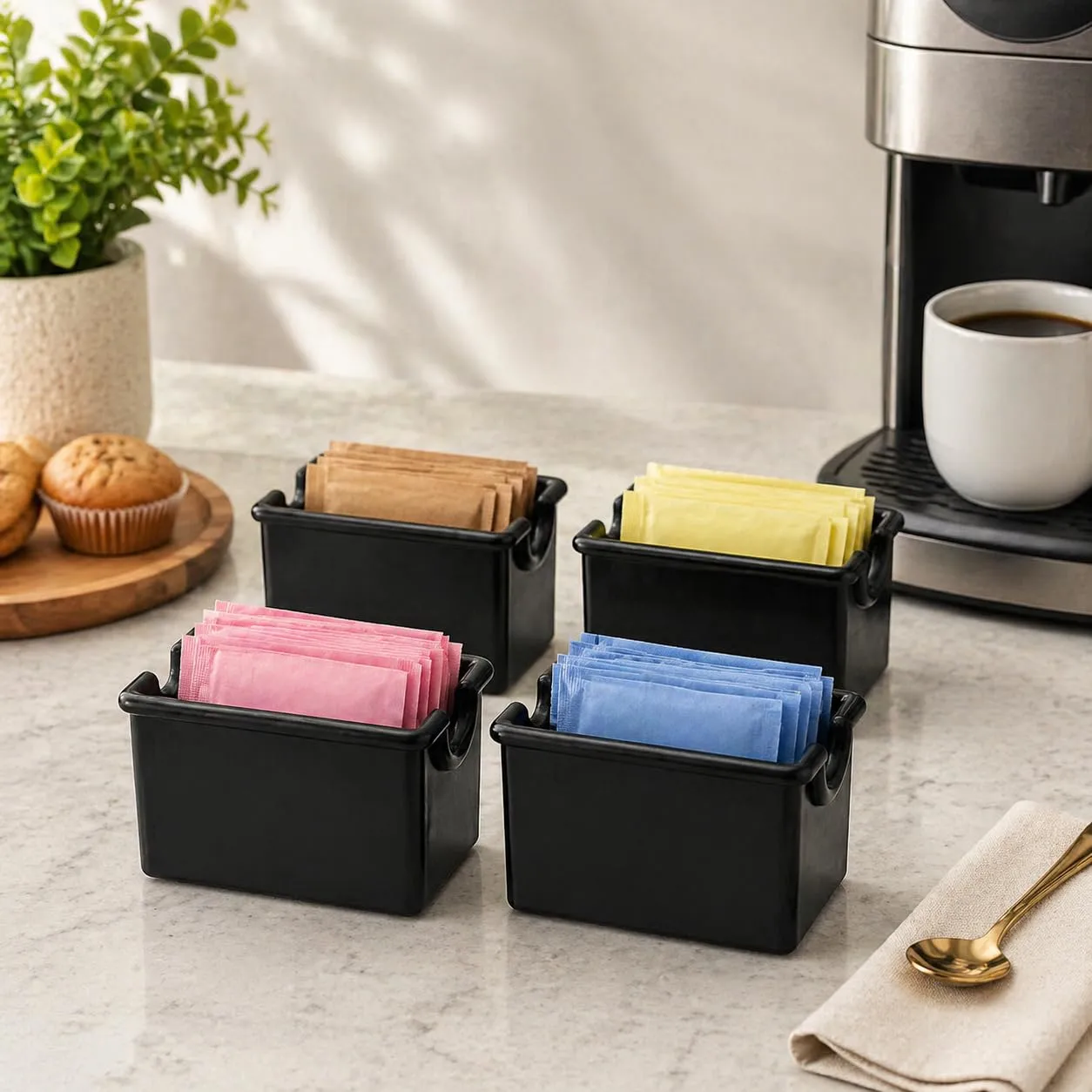 BinaryABC 4pcs Plastic Tea Bag Organizer Sugar Packet Holder and Drink Packet Dispenser for Coffee Bar Sweetener Packet Holder Storage Case for Kitchen Office Home Use