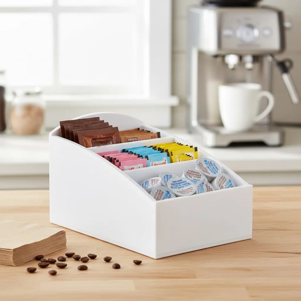 BinaryABC Coffee Bar Sugar Packet Holder,Sugar Packet Organizer,Tea Bag Organize,Drink Packet organizer,Coffee Pod Storage Box,Tea Bar Accessories (White)