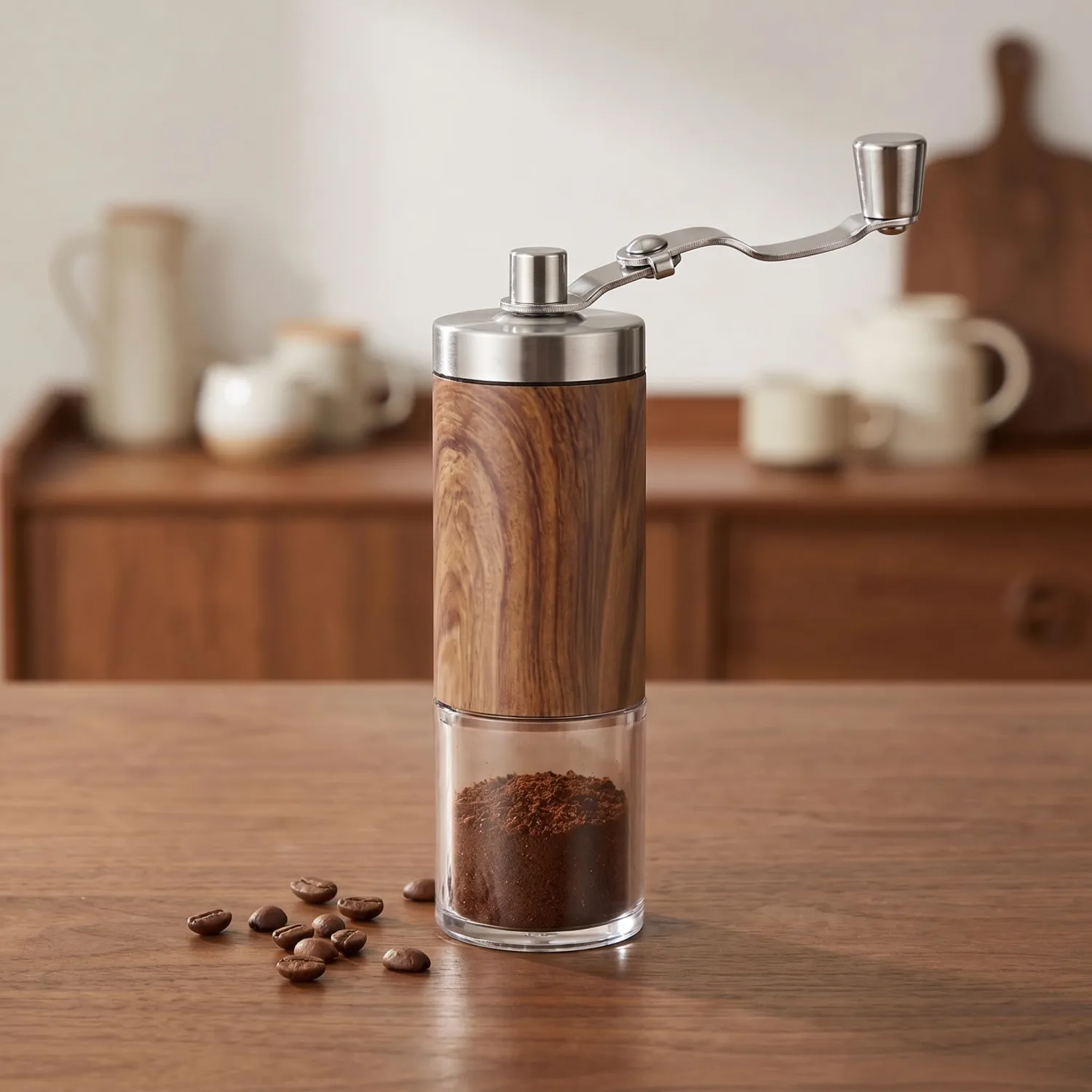 BinaryABC Manual Coffee Bean Grinder Adjustable Hand Washable Home Travel | Wood Grain,Detachable,Washable Crusher,Adjustable Hand Grinder