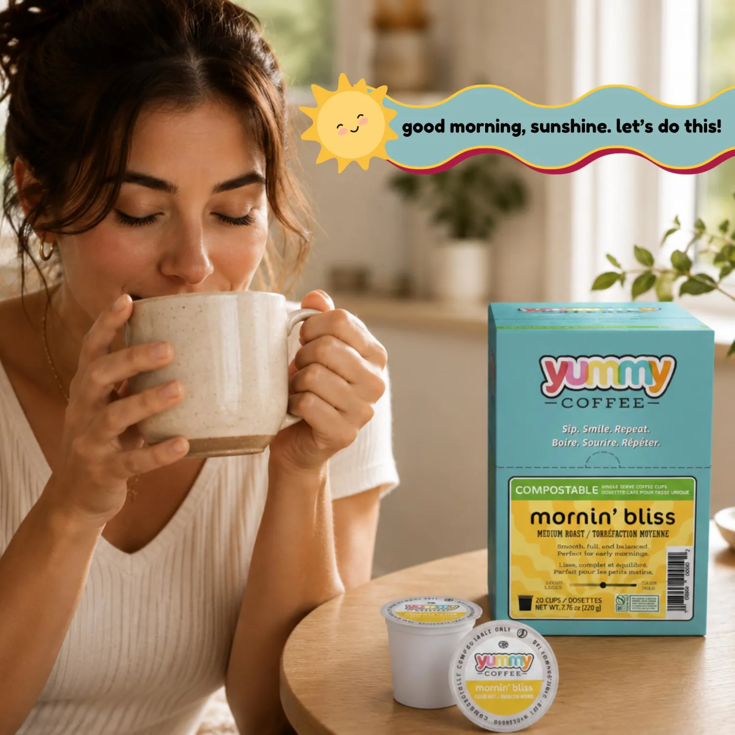 Yummy Coffee Mornin' Bliss, Compostable Coffee Pods - Medium Roast, K-Cup Compatible, 40 Count