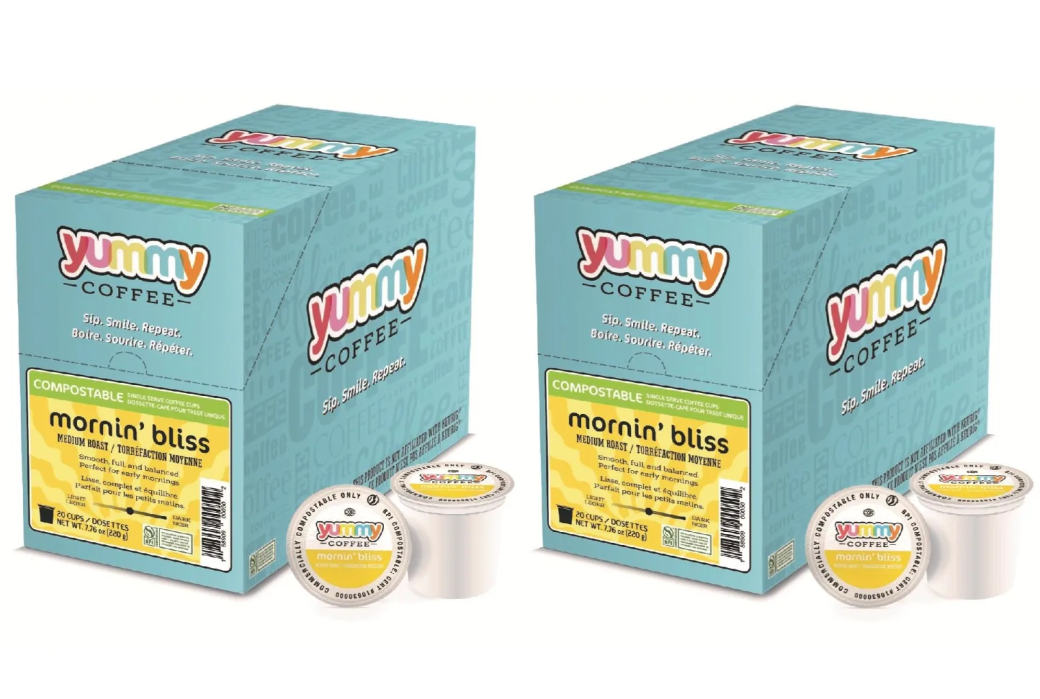 Yummy Coffee Mornin' Bliss, Compostable Coffee Pods - Medium Roast, K-Cup Compatible, 40 Count