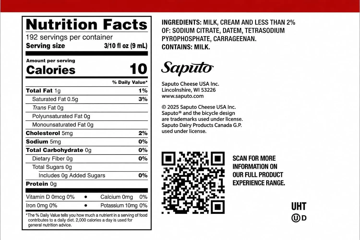 Coffee Creamer Half & Half Singles, 192 Count | No Refrigeration Required | Saputo Bulk Business Pack for Offices, Hospitality & Foodservice