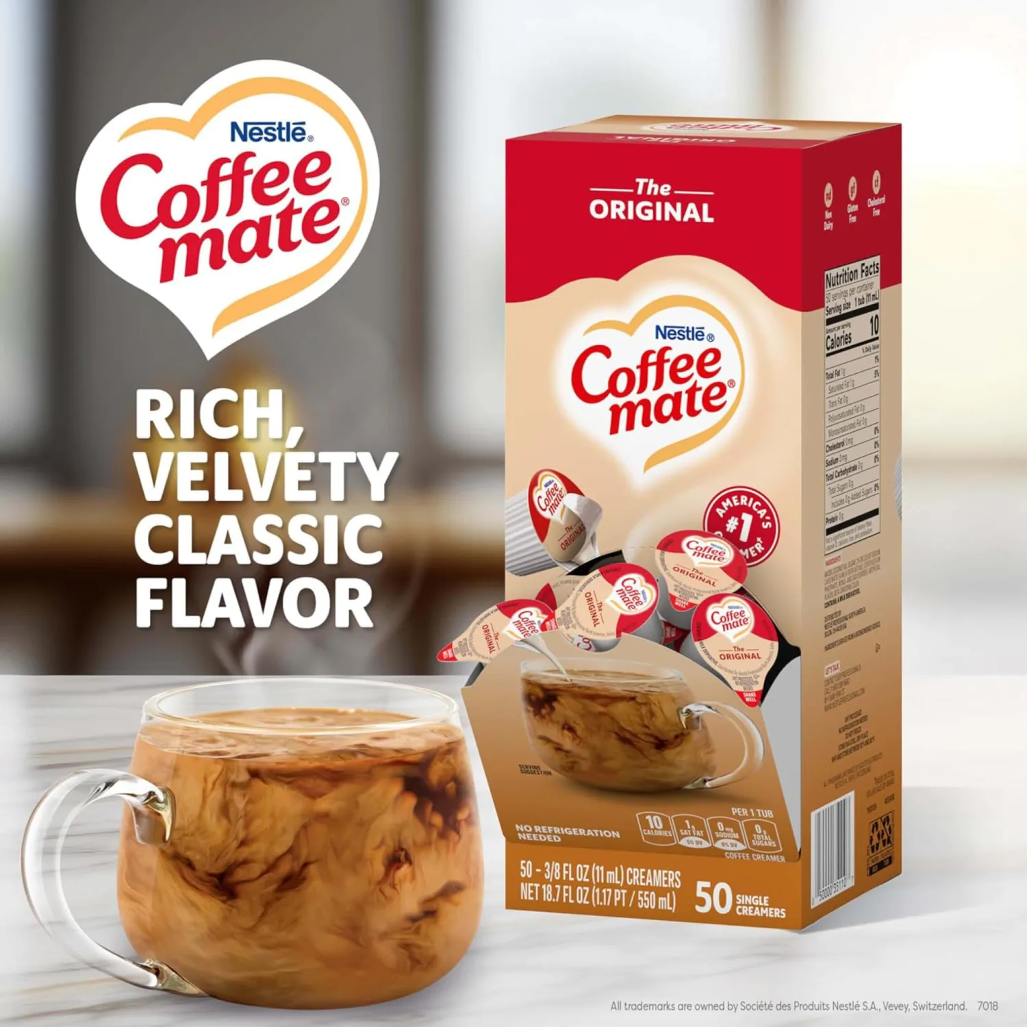 Coffee Mate Liquid .375oz, 4 Flavor Variety 200 Count including Original, Cafe Mocha, French Vanilla & Hazelnut