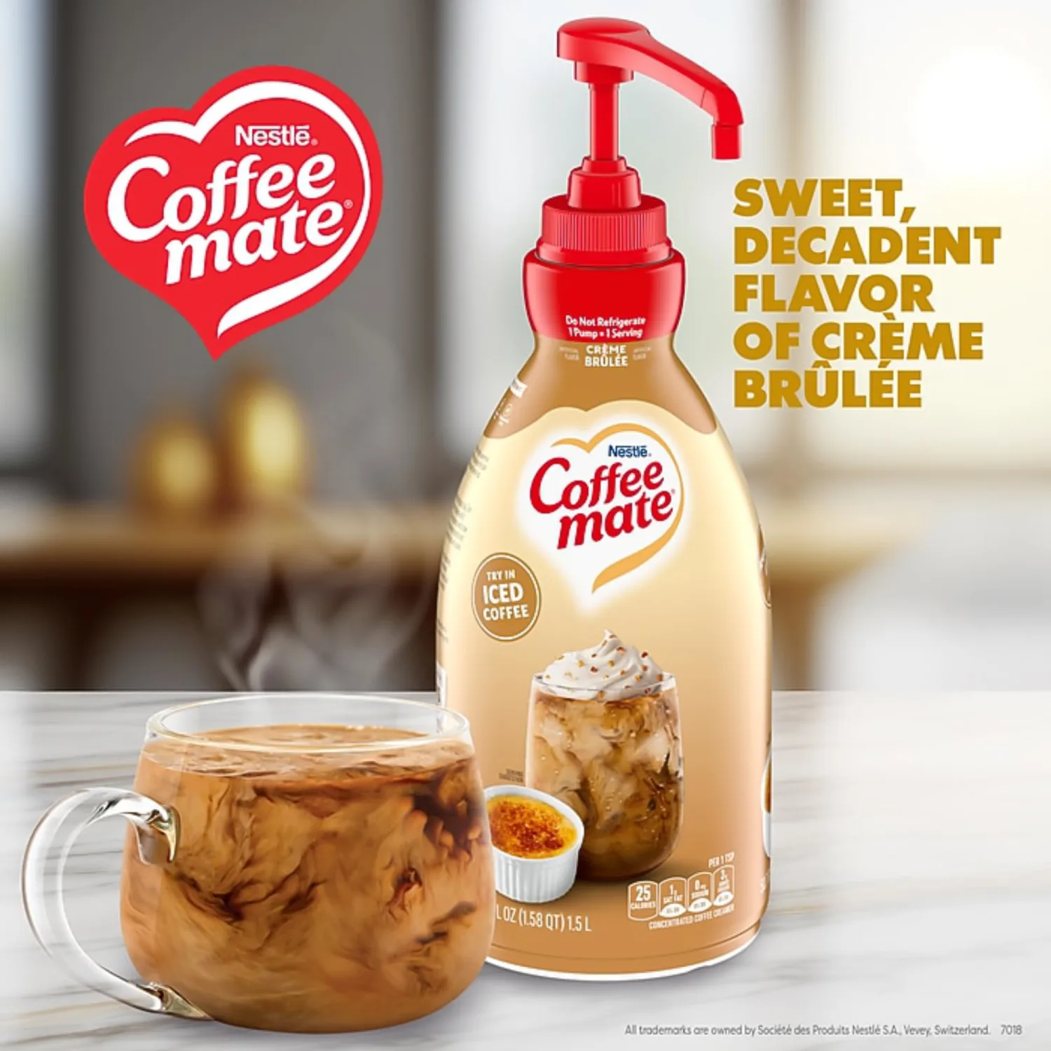 Nestlé Coffee mate Liquid Concentrate 1.5 Liter Pump Bottles, 3 Flavors: Crème Brûlée, French Vanilla, and Sweetened Original (Pack of 3)