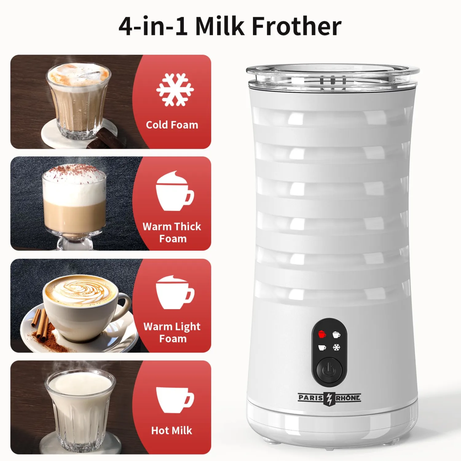 Electric Milk Steamer and Frother, Hot & Cold Foam Milk Warmer with Temperature Control, Auto Shut-Off Frothers for Coffee, Latte, Cappuccino, Macchiato