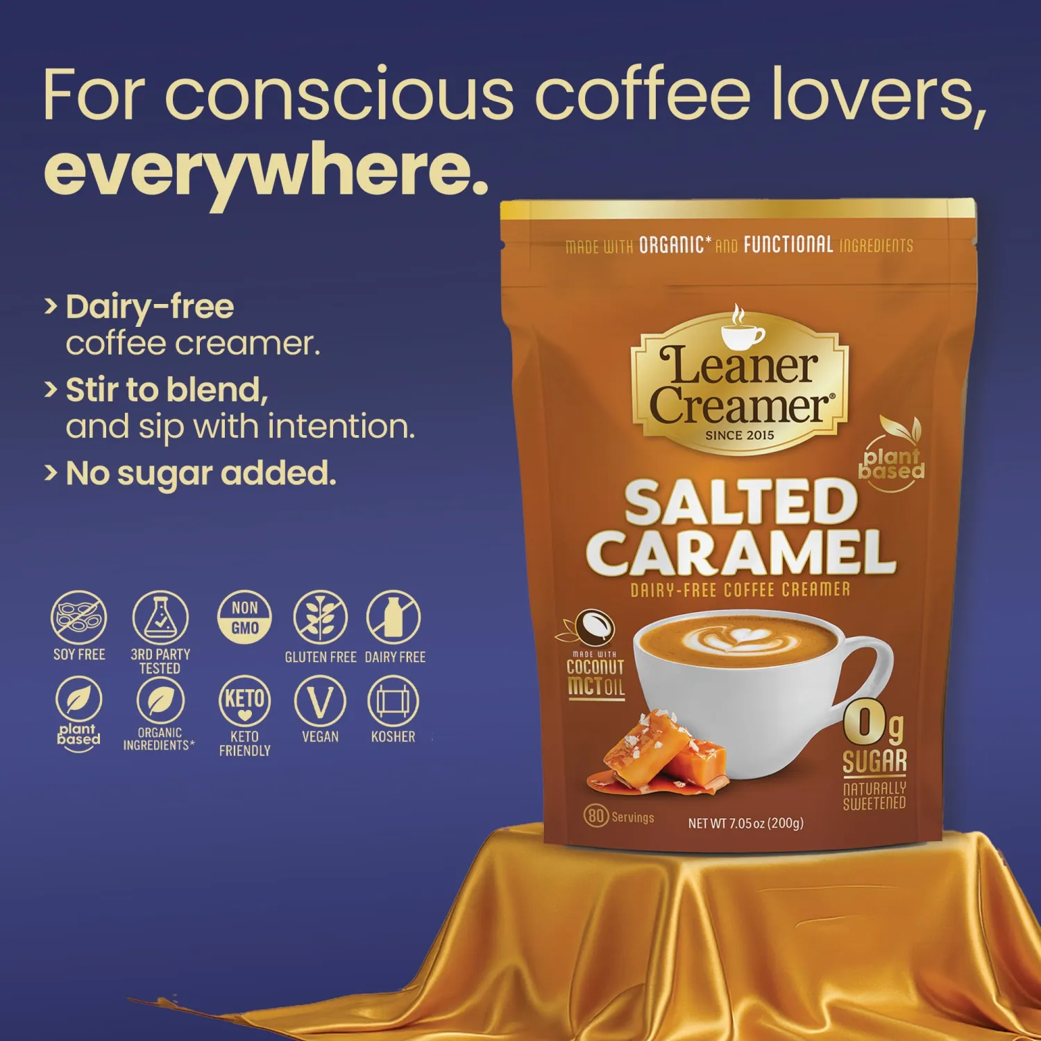 Leaner Creamer Plant-Based Coffee Creamer with MCT Oil, 0g Sugar, Keto Friendly, Dairy-Free Coconut Creamer Powder, Vegan Coffee Creamer, 80 Servings