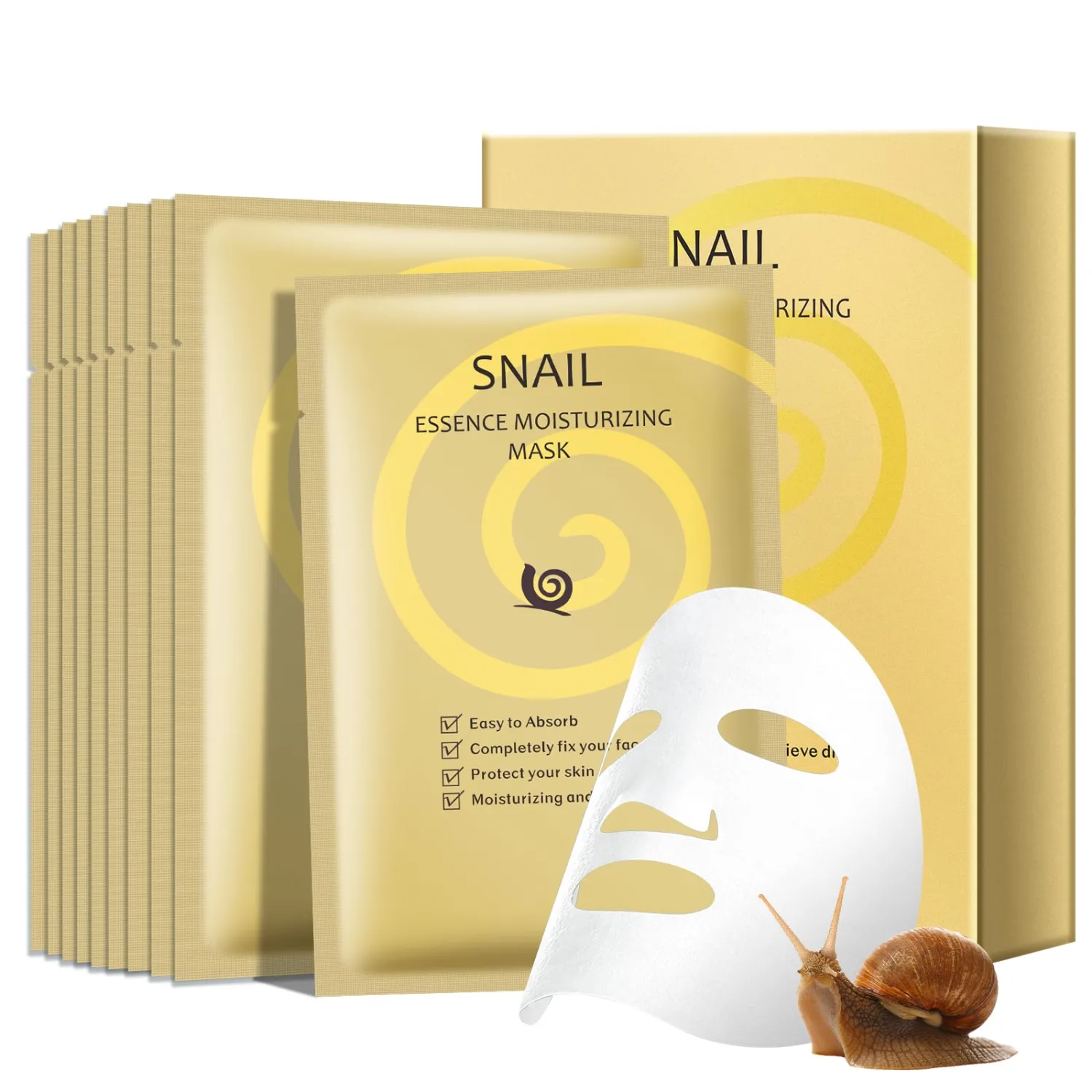 Snail Mucin Sheet Mask(10 Sheets) with Snail Mucin Serum, Collagen Face Mask for All Skin Deep Hydrating, Relieve Dryness