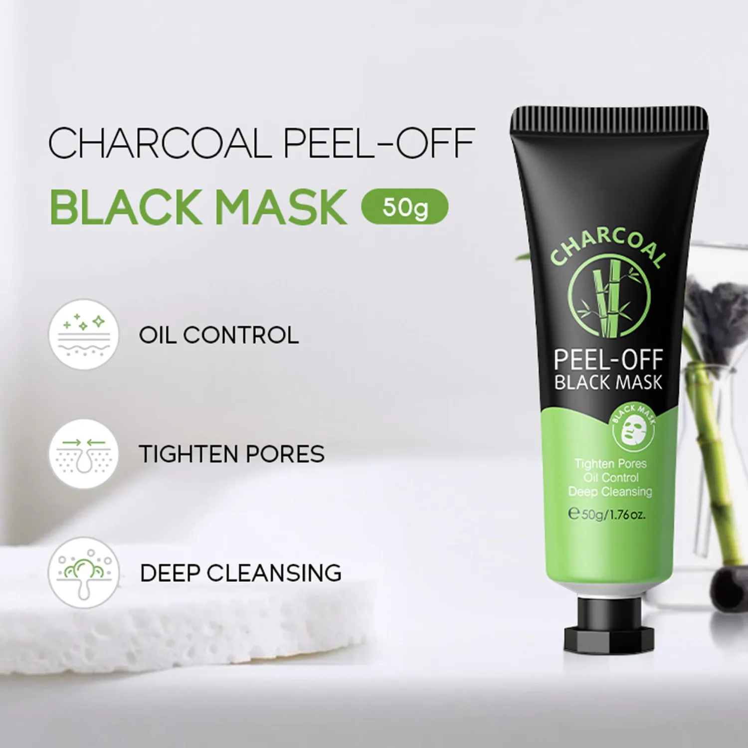 Charcoal Peel Off Face Mask Blackhead Remover Mask, Moisturizing Charcoal Facial Mask with Sodium Hyaluronate, Deep Cleansing Cleanser for Dirts, Pores, Acne, Skin Oil and Blackheads, 1.76 oz
