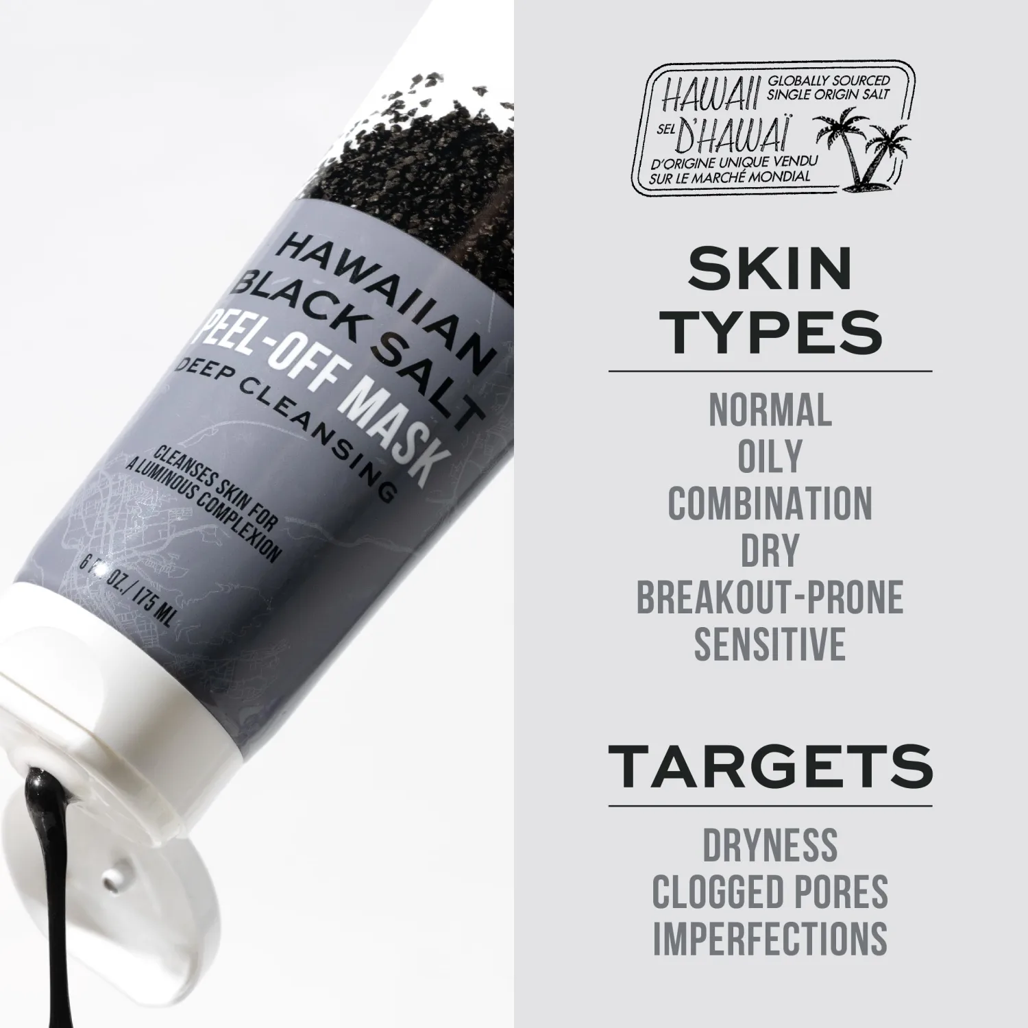 Freeman Exotic Blends Hawaiian Black Salt Peel Off Face Mask, 6 fl.oz./175 mL Tube
