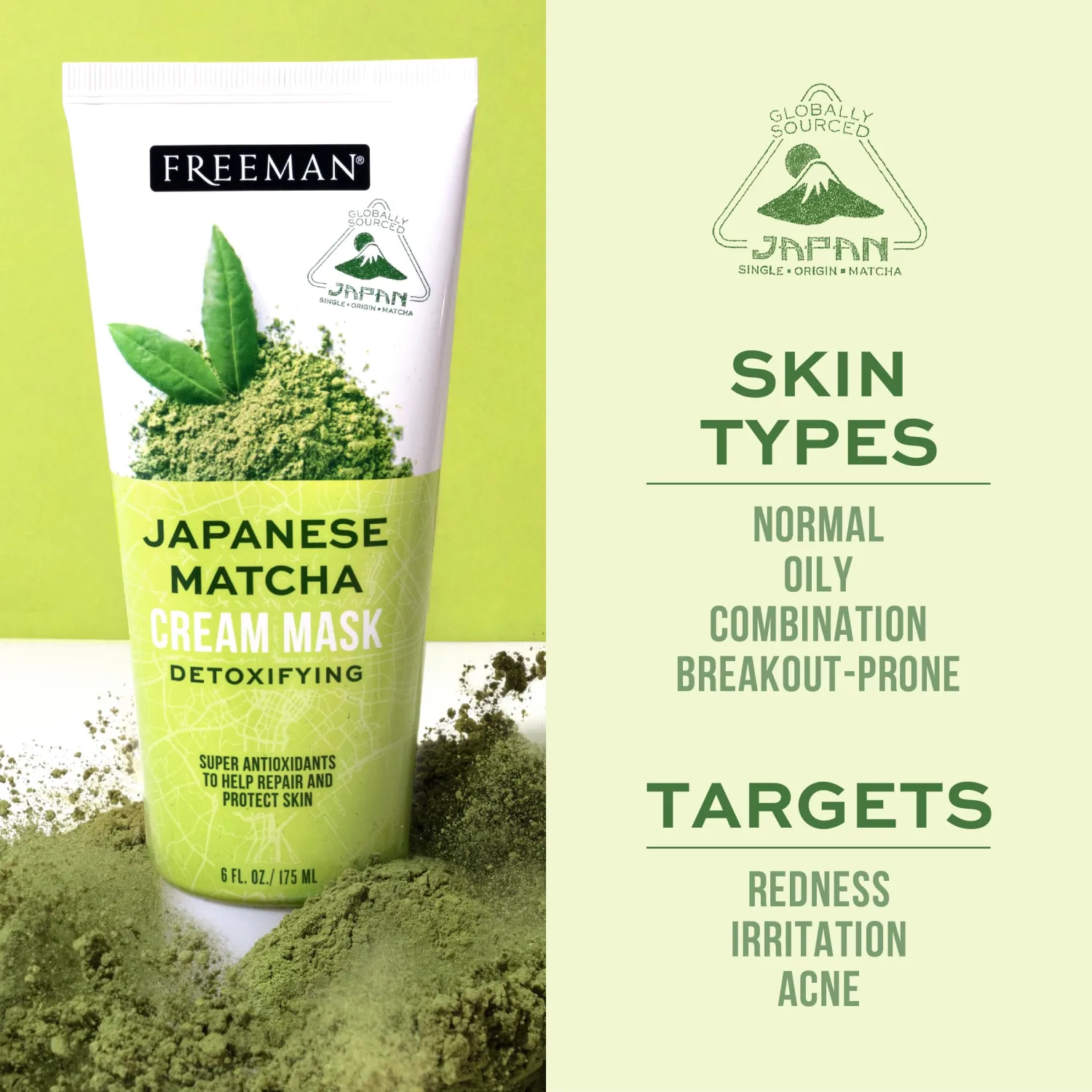 Freeman Exotic Blends Detoxifying Japanese Matcha Cream Facial Mask, 6 fl.oz./ 175 mL Tube