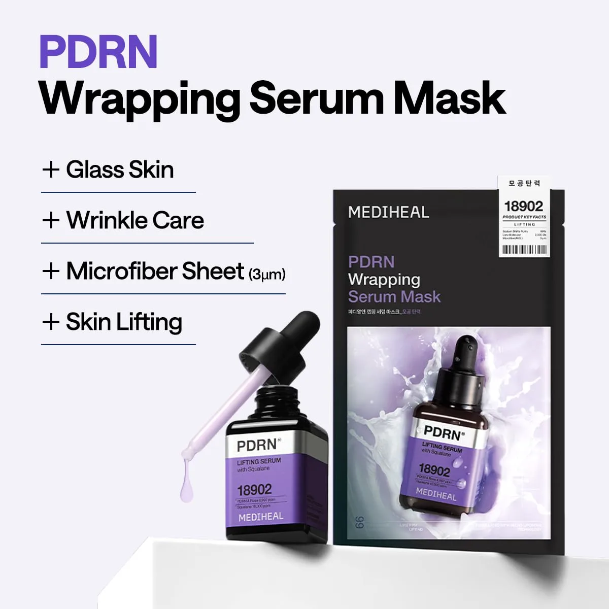 MEDIHEAL Wrapping Serum Mask [PDRN] Lifting – Intensive Pore & Elasticity Care with 99% Low-Molecular PDRN & Squalane – Helps Improve Pore Tightness & 3D Skin Lifting – ‘Glass Skin’ Finish (10 Sheets)