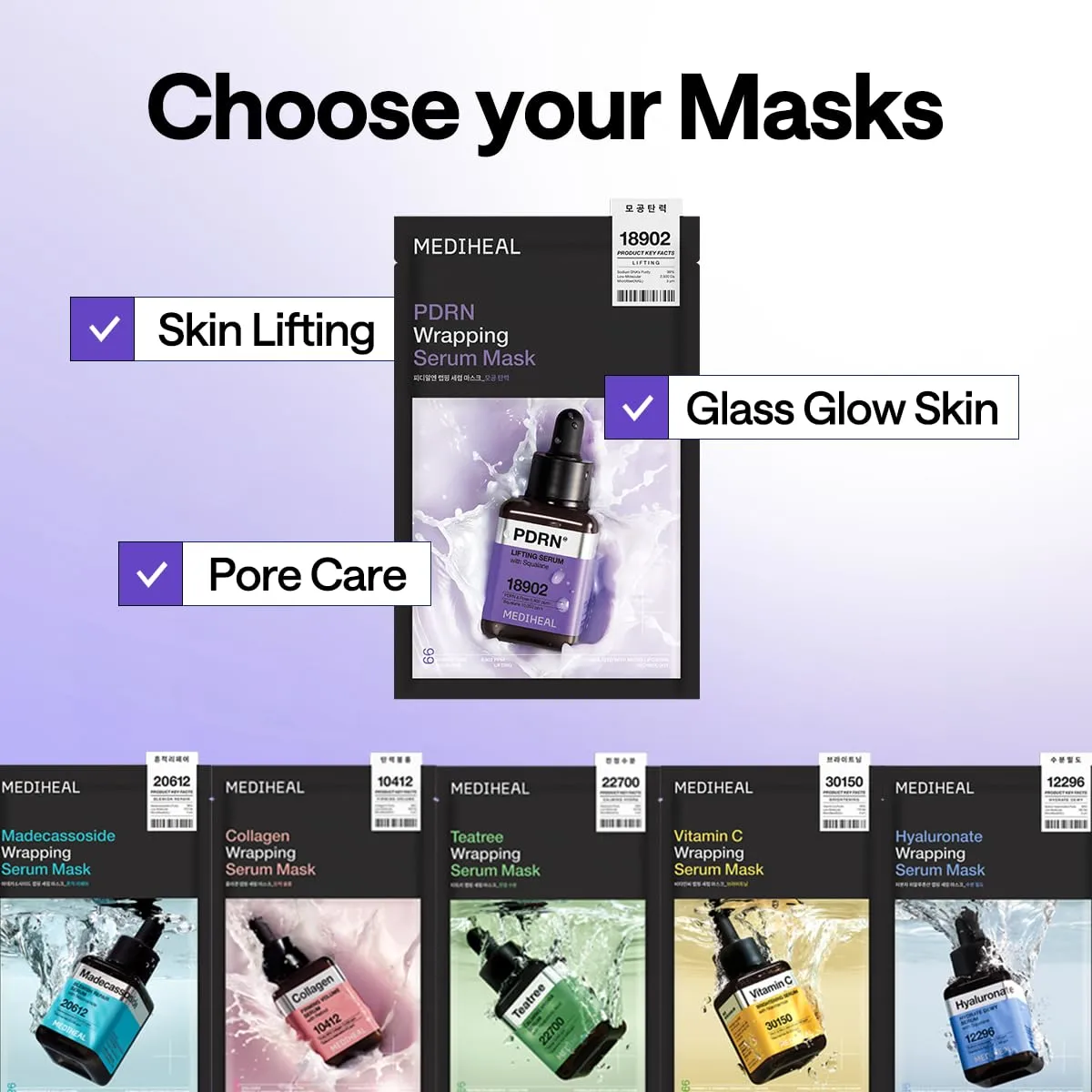 MEDIHEAL Wrapping Serum Mask [PDRN] Lifting – Intensive Pore & Elasticity Care with 99% Low-Molecular PDRN & Squalane – Helps Improve Pore Tightness & 3D Skin Lifting – ‘Glass Skin’ Finish (10 Sheets)