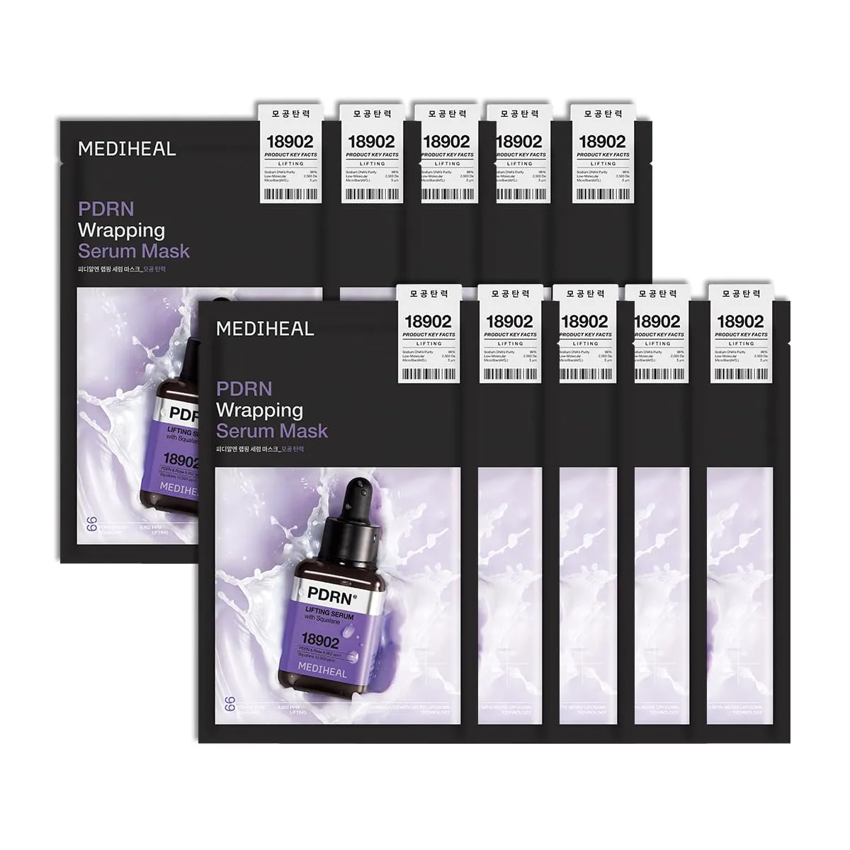MEDIHEAL Wrapping Serum Mask [PDRN] Lifting – Intensive Pore & Elasticity Care with 99% Low-Molecular PDRN & Squalane – Helps Improve Pore Tightness & 3D Skin Lifting – ‘Glass Skin’ Finish (10 Sheets)