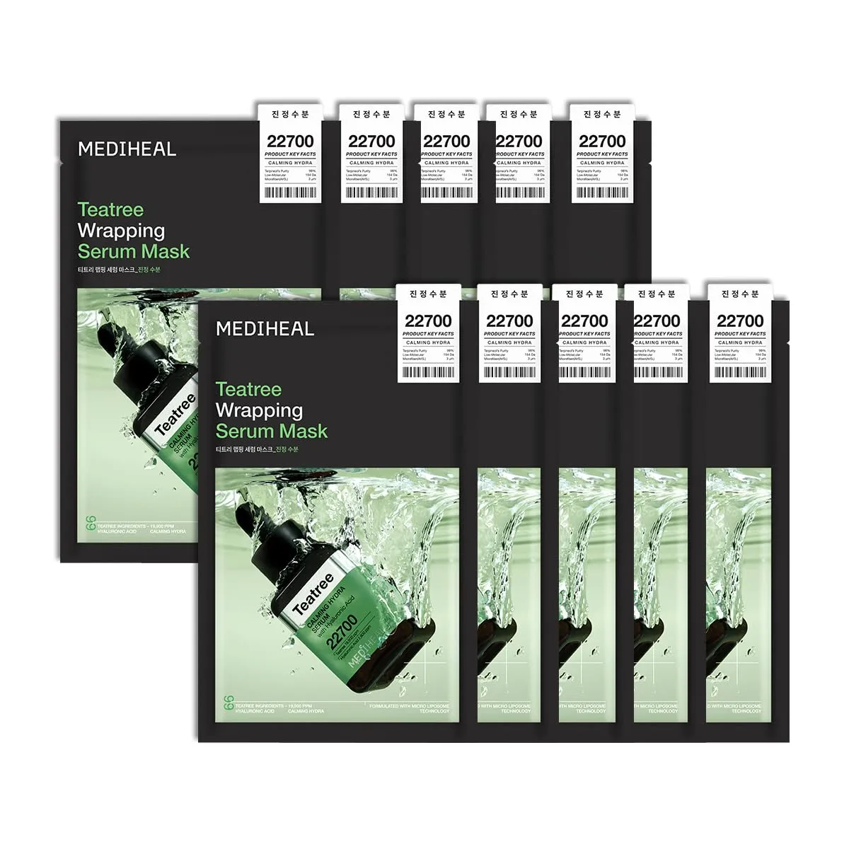 MEDIHEAL Wrapping Serum Mask [Teatree] Calming Hydra – 99% Pure Teatree & Terpineol for Acne-Prone Skin – Helps Calm Redness & Control Excess Oil – Improves Overall Skin Clarity (10 Sheets)