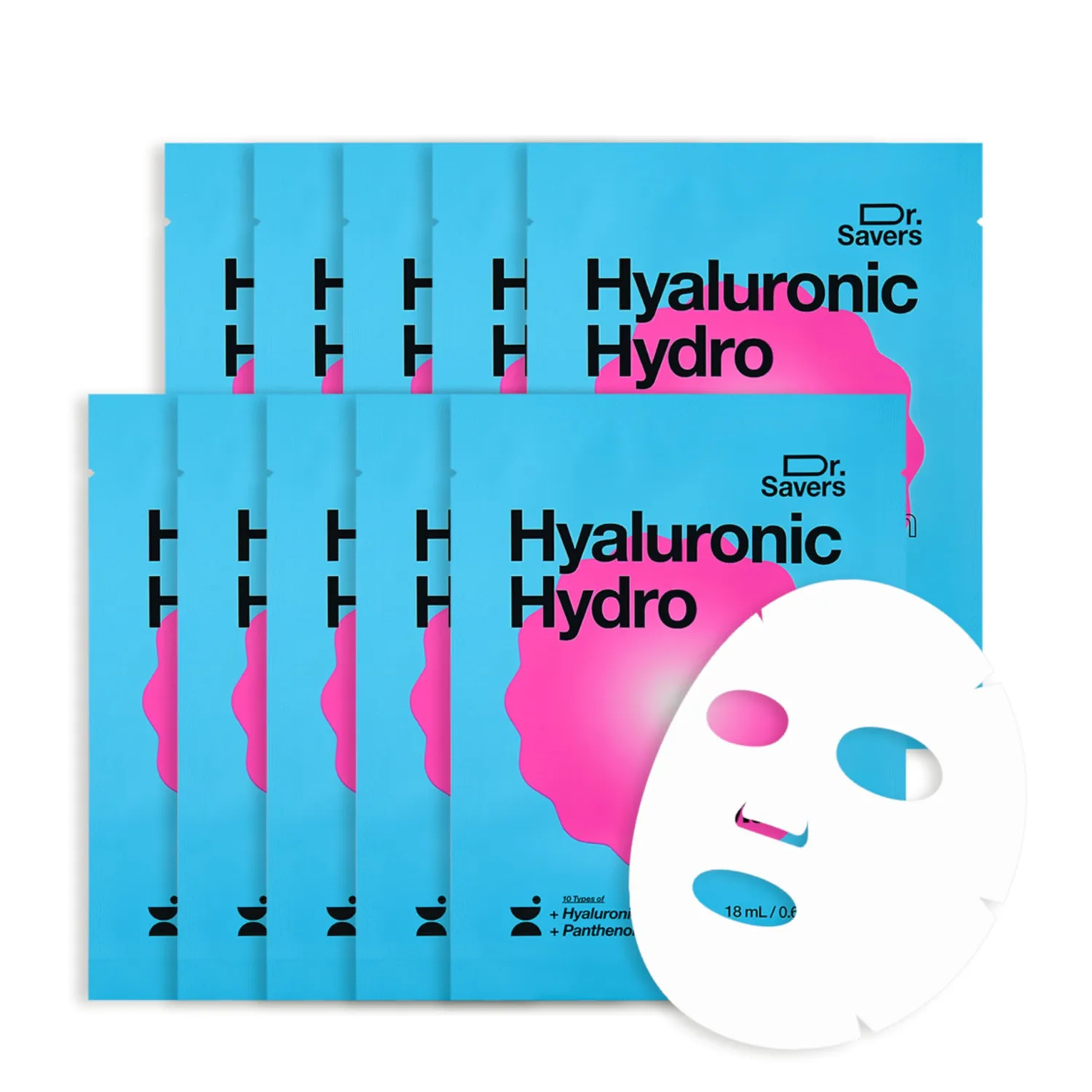 Dr. Savers Hyaluronic Acid Face Serum Mask, 0.60 Fl Oz, Deep Hydrating & Repair Skin Barrier with Panthenol, Lightweight, Non-Sticky, Moisturizing Dewy Skin, Personalized Korean Skincare, 10 Sheets