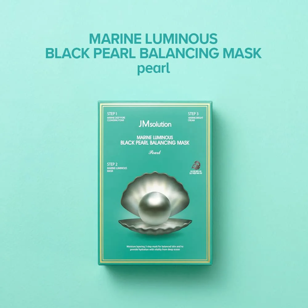 JMsolution Marine Luminous Black Pearl 3 Step Mask (10 Sets) | Bubble Cleanser + Black Sheet Mask + Finishing Cream | Oil & Moisture Balance Korean Skincare Set | K-Beauty Face Mask Kit