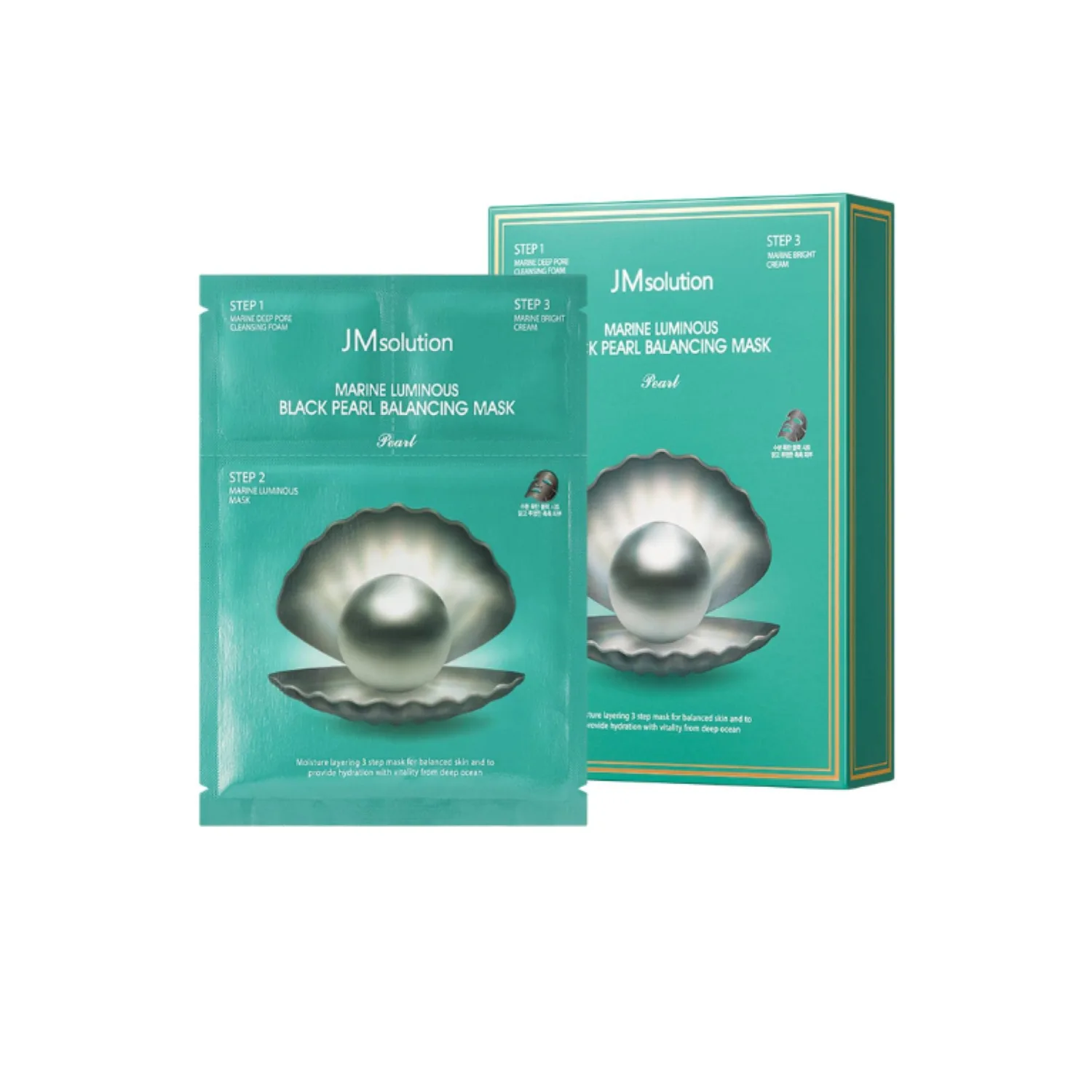 JMsolution Marine Luminous Black Pearl 3 Step Mask (10 Sets) | Bubble Cleanser + Black Sheet Mask + Finishing Cream | Oil & Moisture Balance Korean Skincare Set | K-Beauty Face Mask Kit