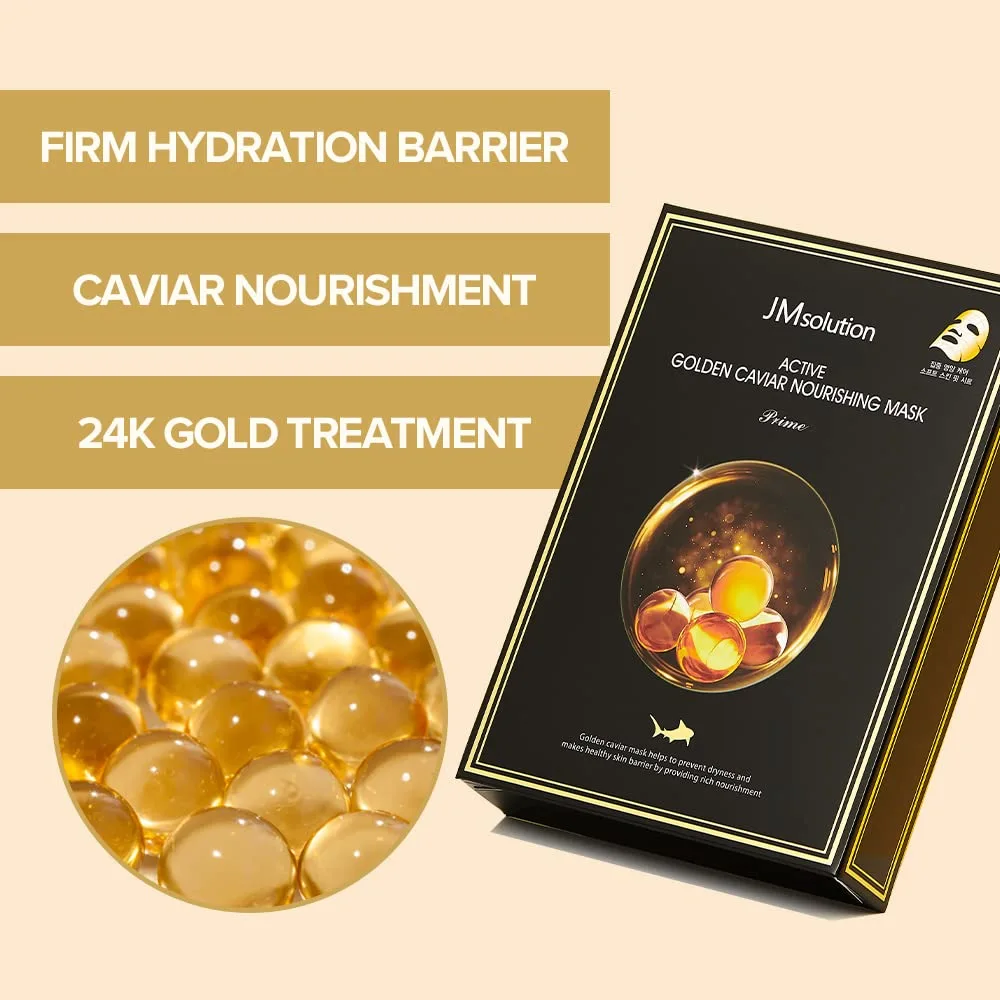 JMsolution Active Golden Caviar Mask Prime (10 Sheets) | [3.5 Billion Sold] K-Beauty Face Mask with Gold & Caviar for Deep Nutrition & Elasticity | Anti-Aging & Revitalizing Sheet Mask
