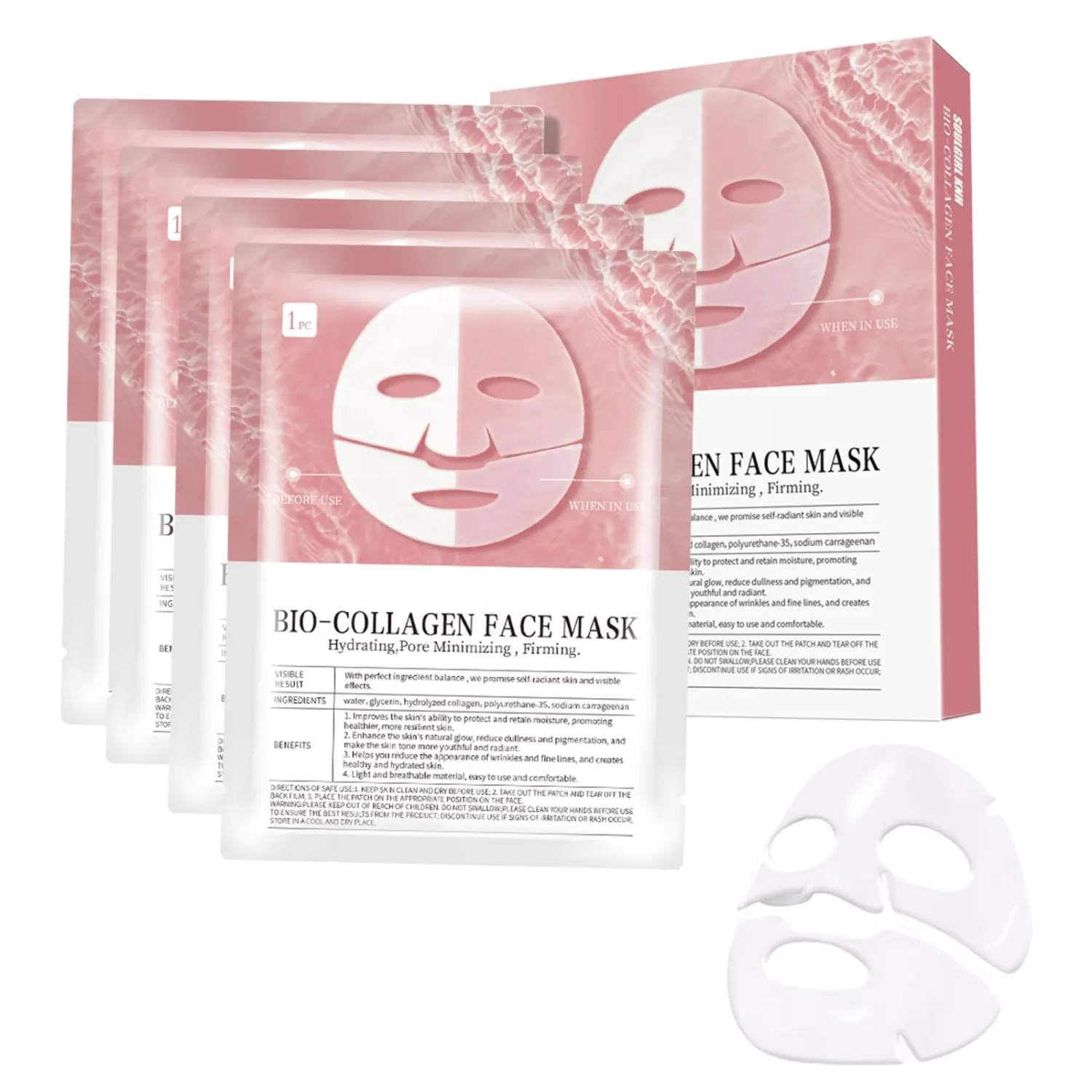 Bio Collagen Face Mask Overnight,Collagen Glow Up Mask,Hydrating Korean SheetMask, Firm Skin Deep Hydrating Pore Minimization, Glow like Glass Skin (4 Pcs)