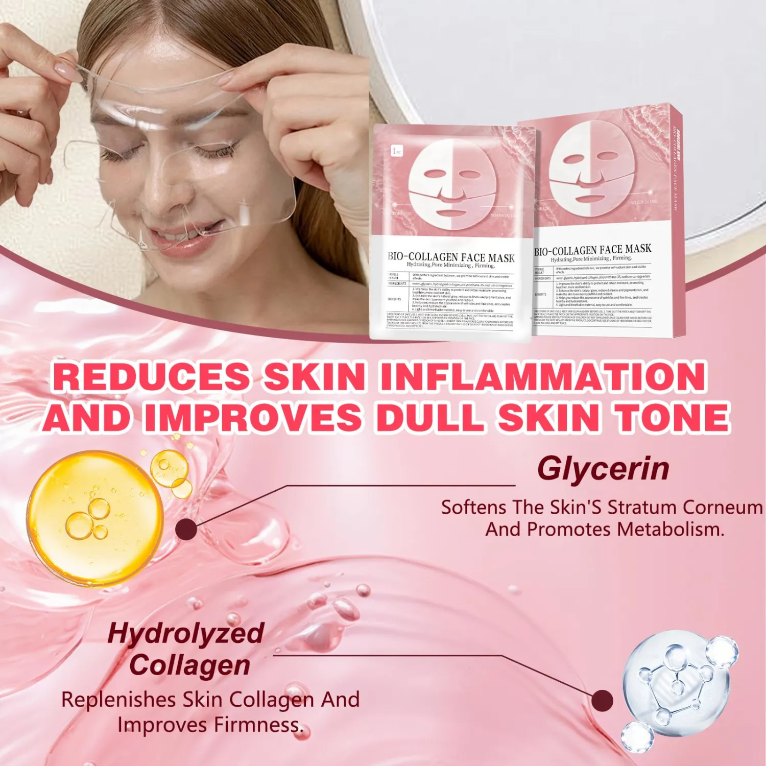 Bio Collagen Face Mask Overnight,Collagen Glow Up Mask,Hydrating Korean SheetMask, Firm Skin Deep Hydrating Pore Minimization, Glow like Glass Skin (4 Pcs)