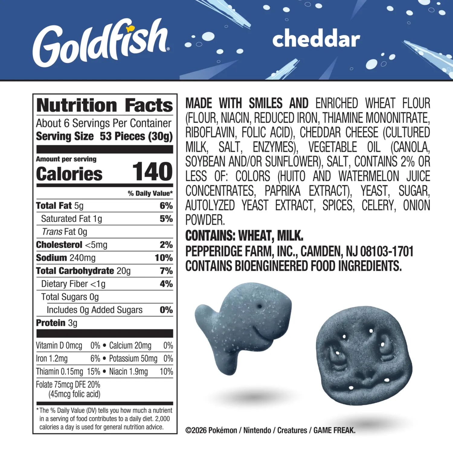 Goldfish Pokémon Squirtle Cheddar Cheese Baked Snack Crackers, 6.6 Oz Bag (Pack of 2)