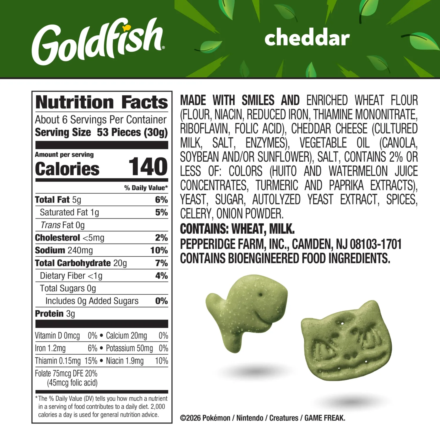 Goldfish Pokémon Bulbasaur Edition Cheddar Baked Snack Crackers, 6.6 Oz Bag