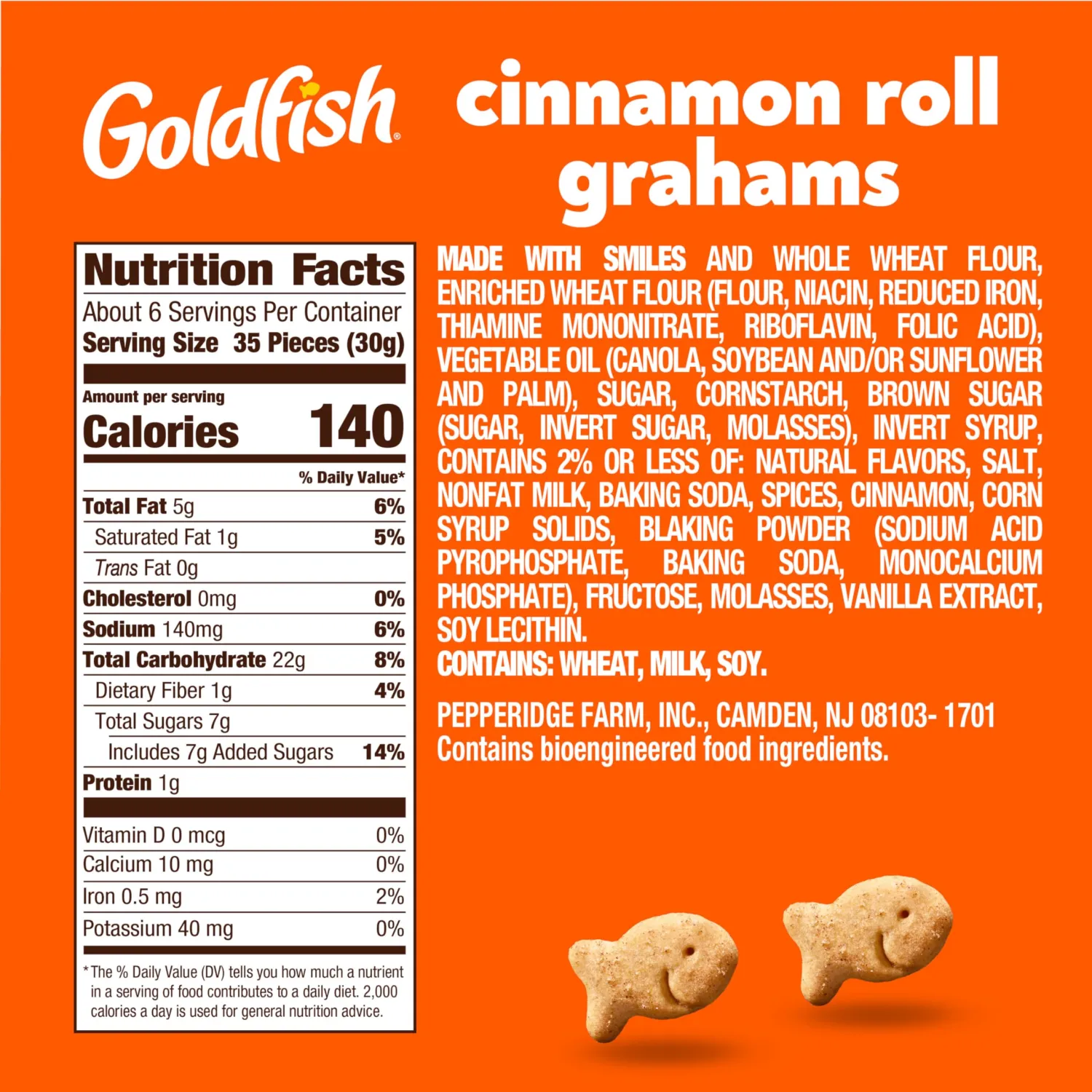 Goldfish Grahams Cinnamon Roll Baked Snack Crackers, 6.6 Oz Bag (Pack of 2)