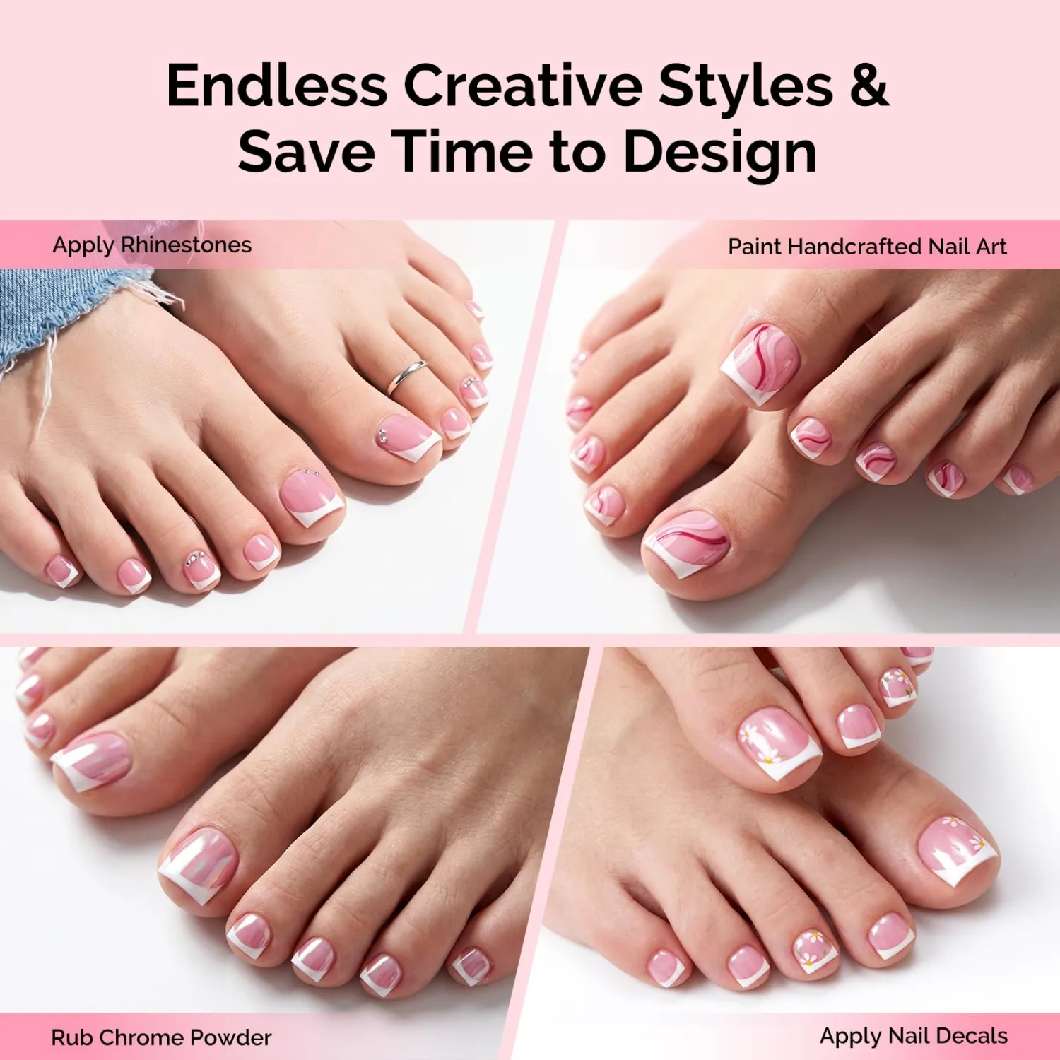 MelodySusie French Tips Press On Toenails,Sharp Square 300Pcs 15 Sizes X Pre-Designed High Gloss Berry Pink Soft Gel Full Cover Acrylic Fake Nails Extension,Long-lasting&Reusable,Women DIY&Salon Use
